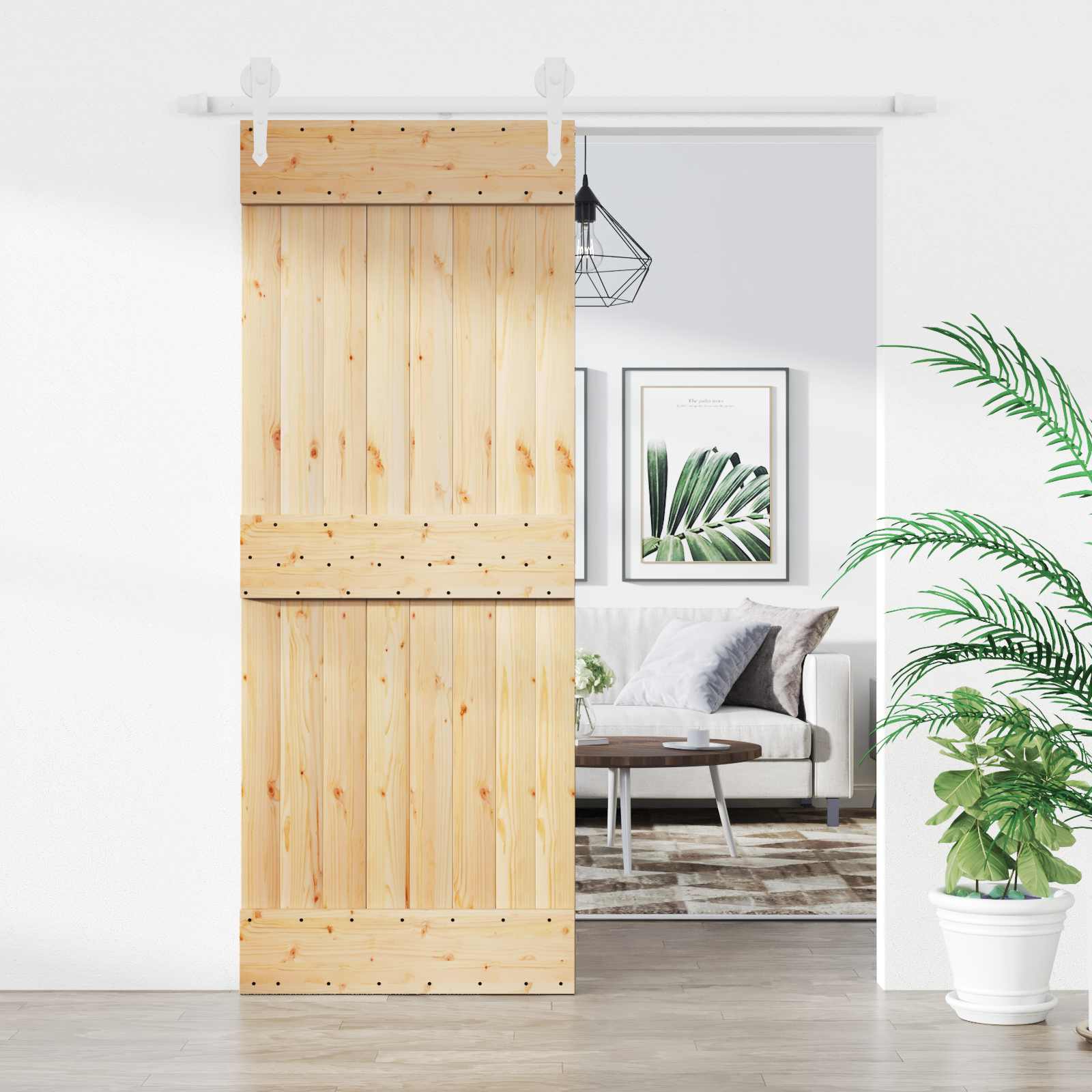 Klizna vrata Prirodna i bijela 80 x 210 cm Čvrsta borovina