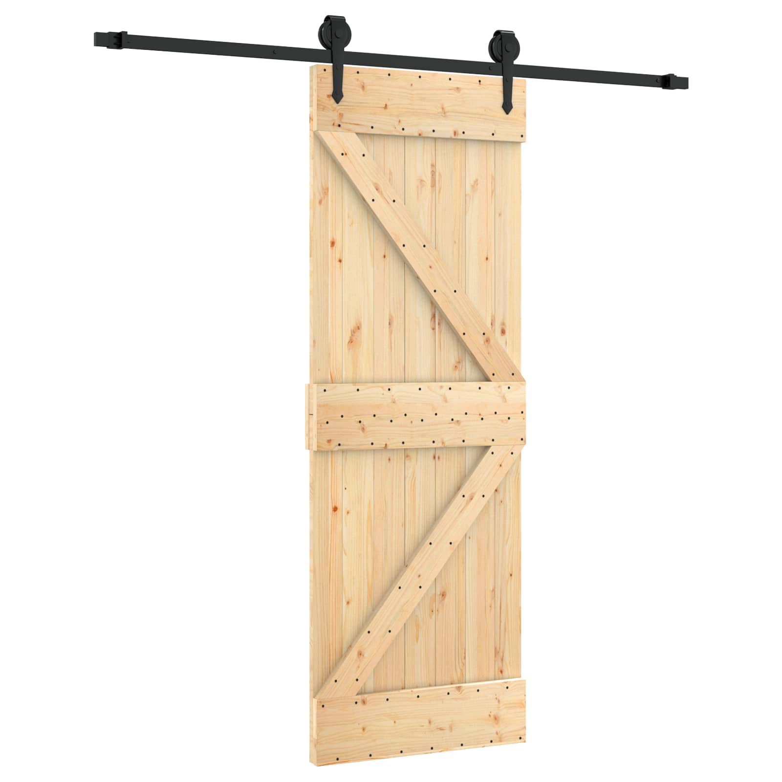 Klizna vrata Prirodna i crna 70 x 210 cm Čvrsta borovina