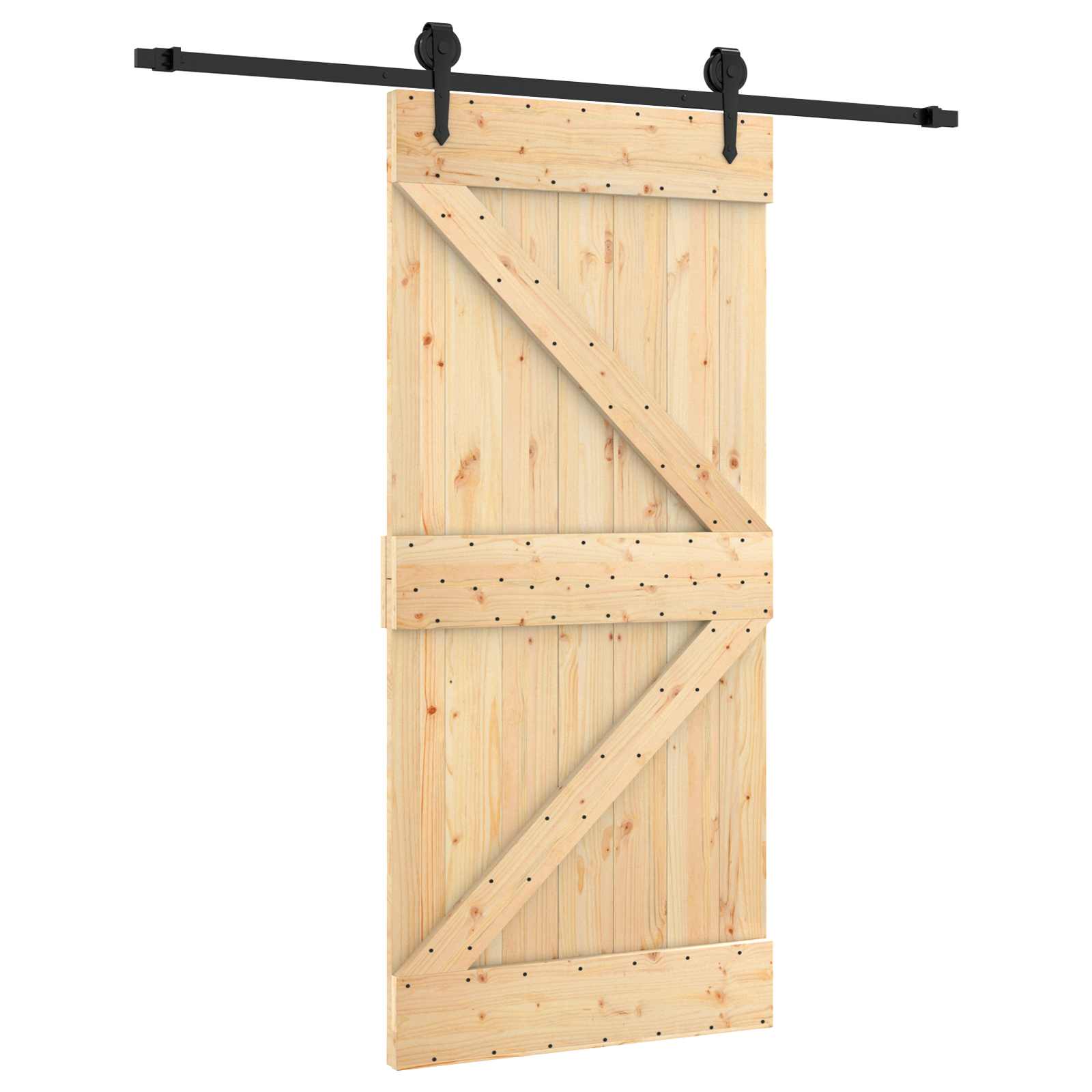Klizna vrata Prirodna i crna 95 x 210 cm Čvrsta borovina