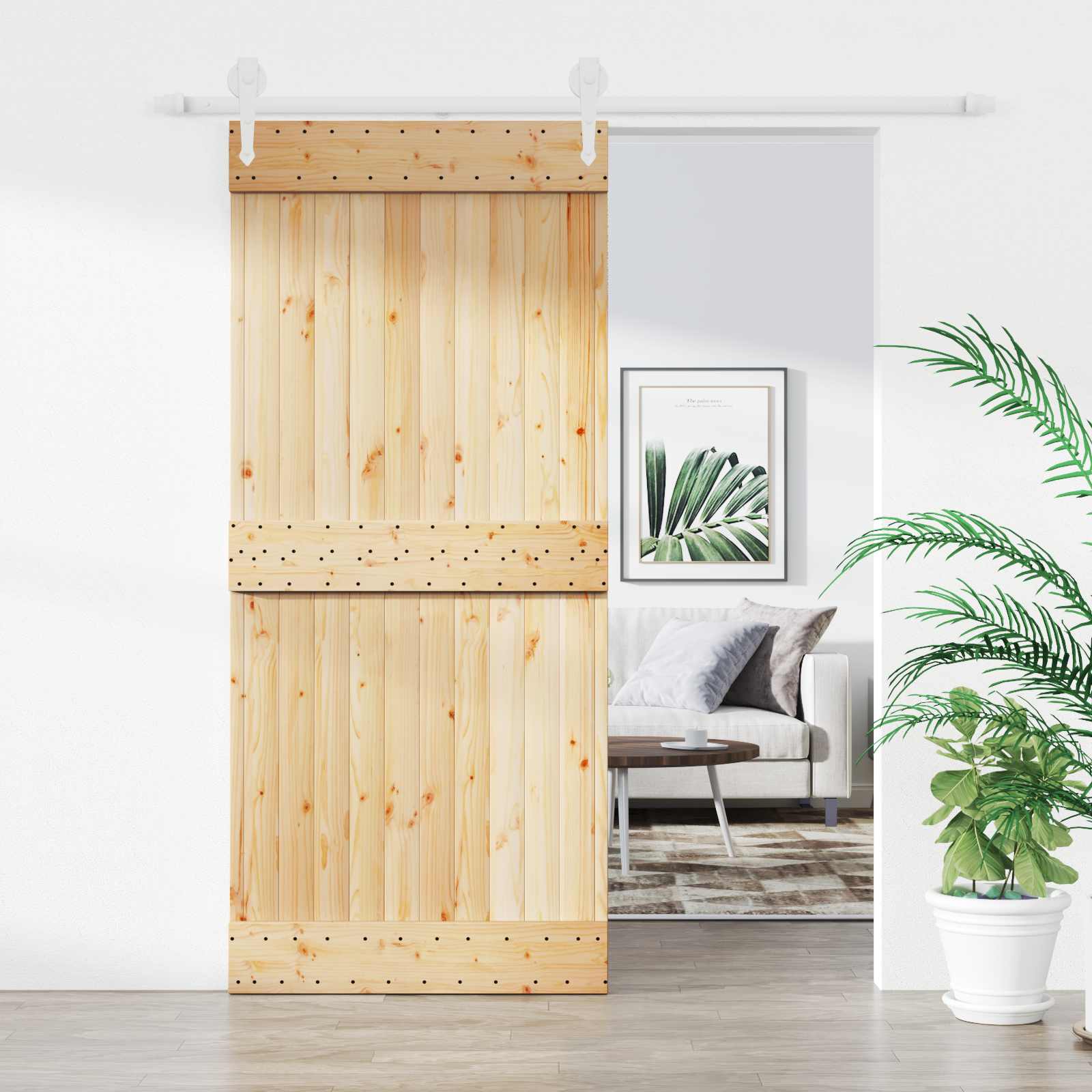 Klizna vrata Prirodna i bijela 90 x 210 cm Čvrsta borovina
