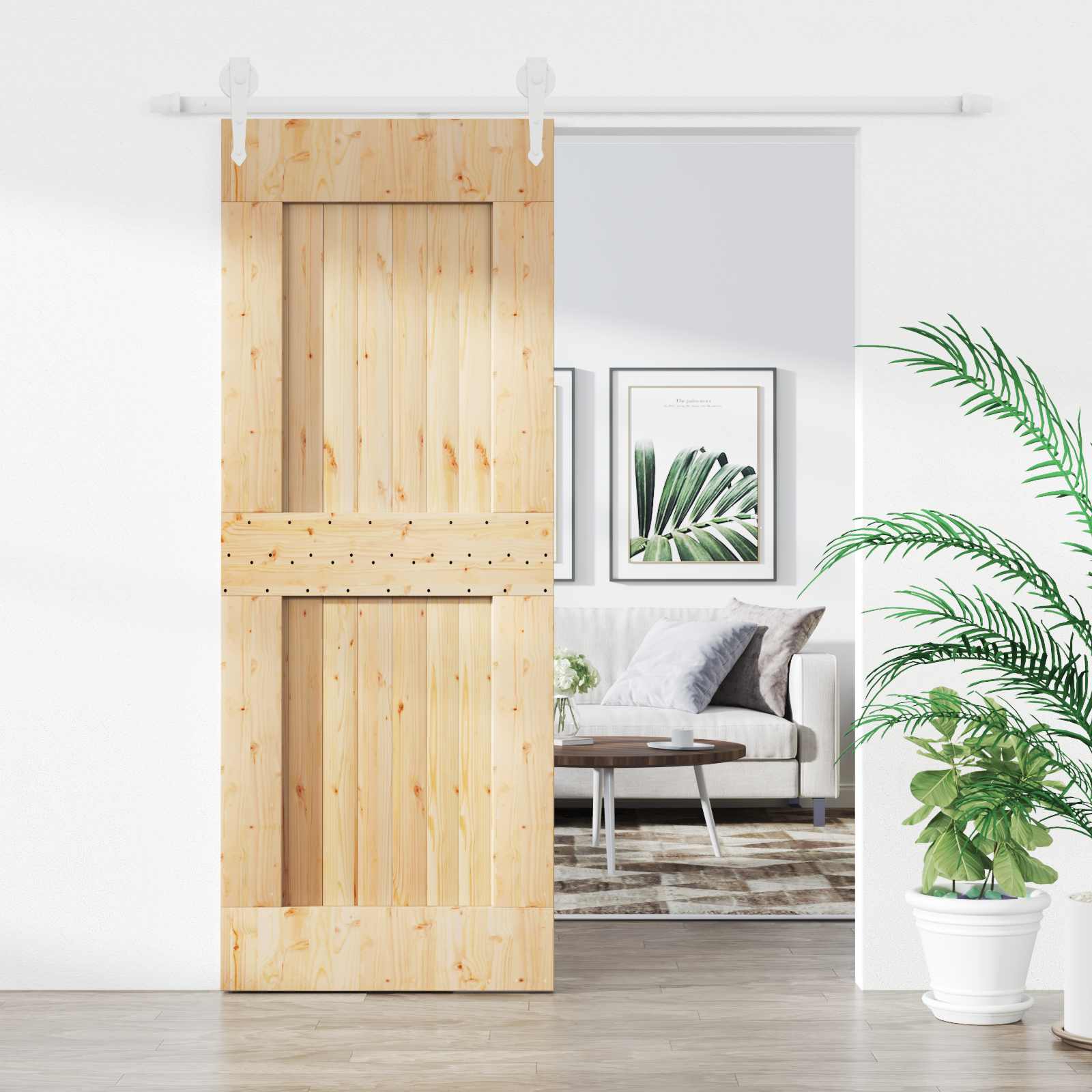 Klizna vrata Prirodna i bijela 80 x 210 cm Čvrsta borovina
