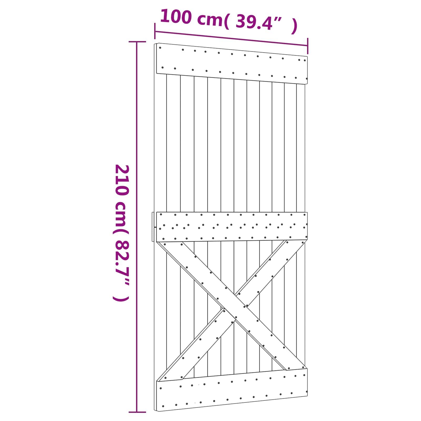 Klizna vrata Prirodna i bijela 100 x 210 cm Čvrsta borovina