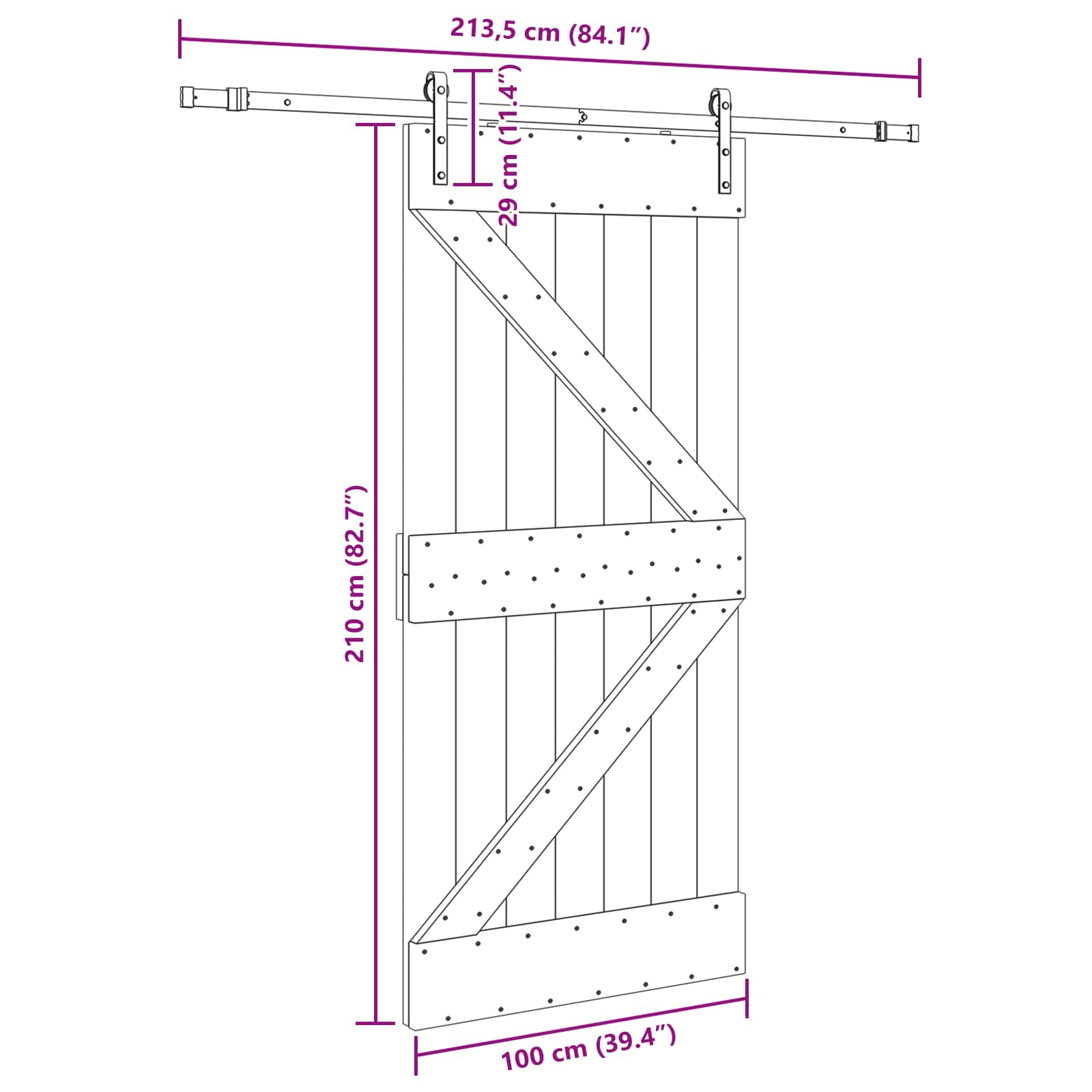 Klizna vrata NARVIK Prirodna i crna 100 x 210 cm (213,5 cm)