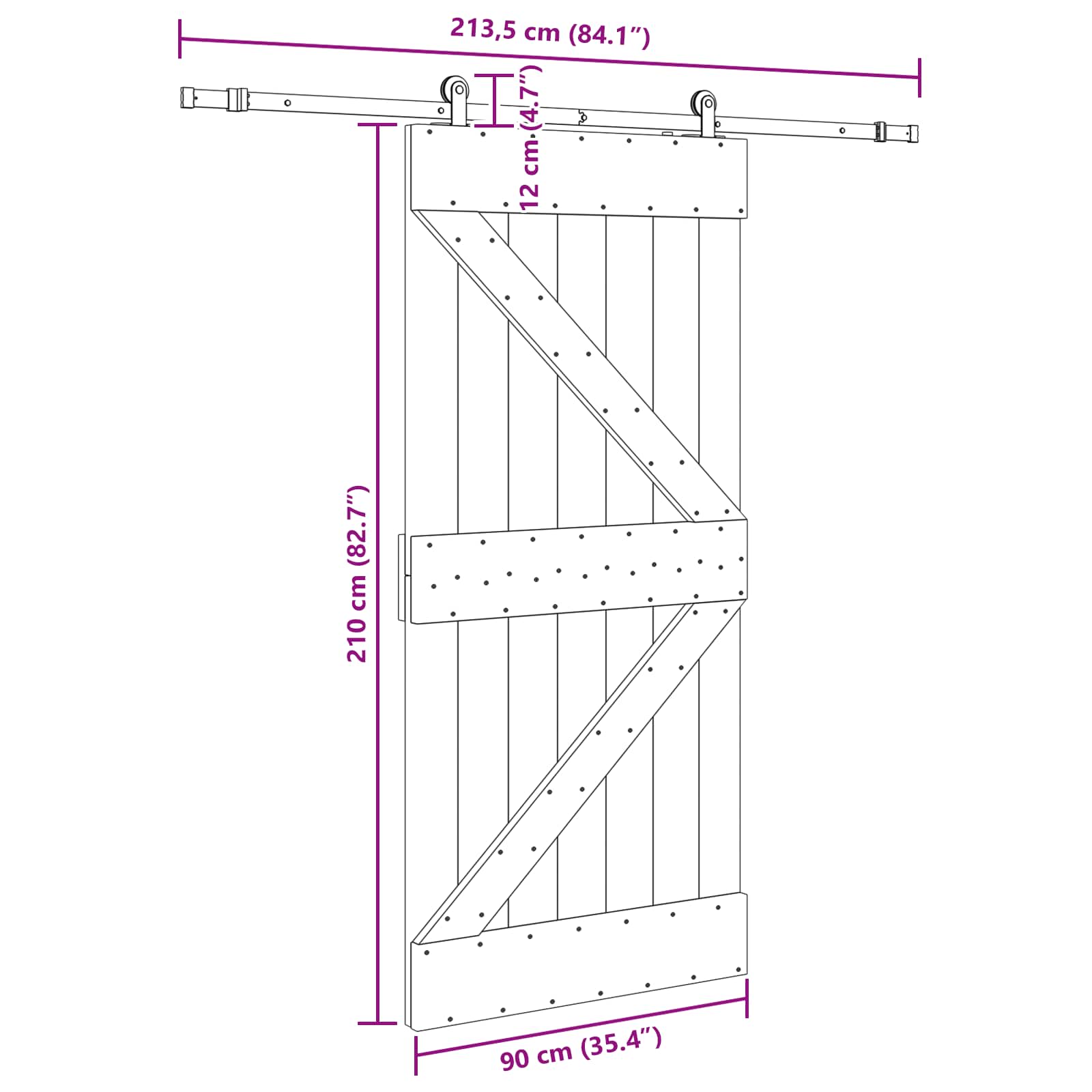 Klizna vrata NARVIK Prirodna i crna 90 x 210 cm (213,5 cm)