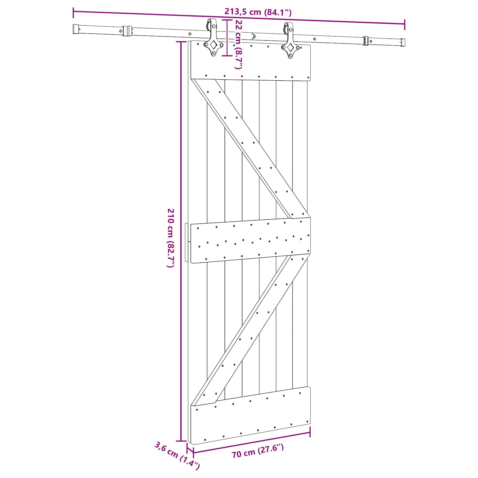 Klizna vrata NARVIK Prirodna i crna 70 x 210 cm (213,5 cm)