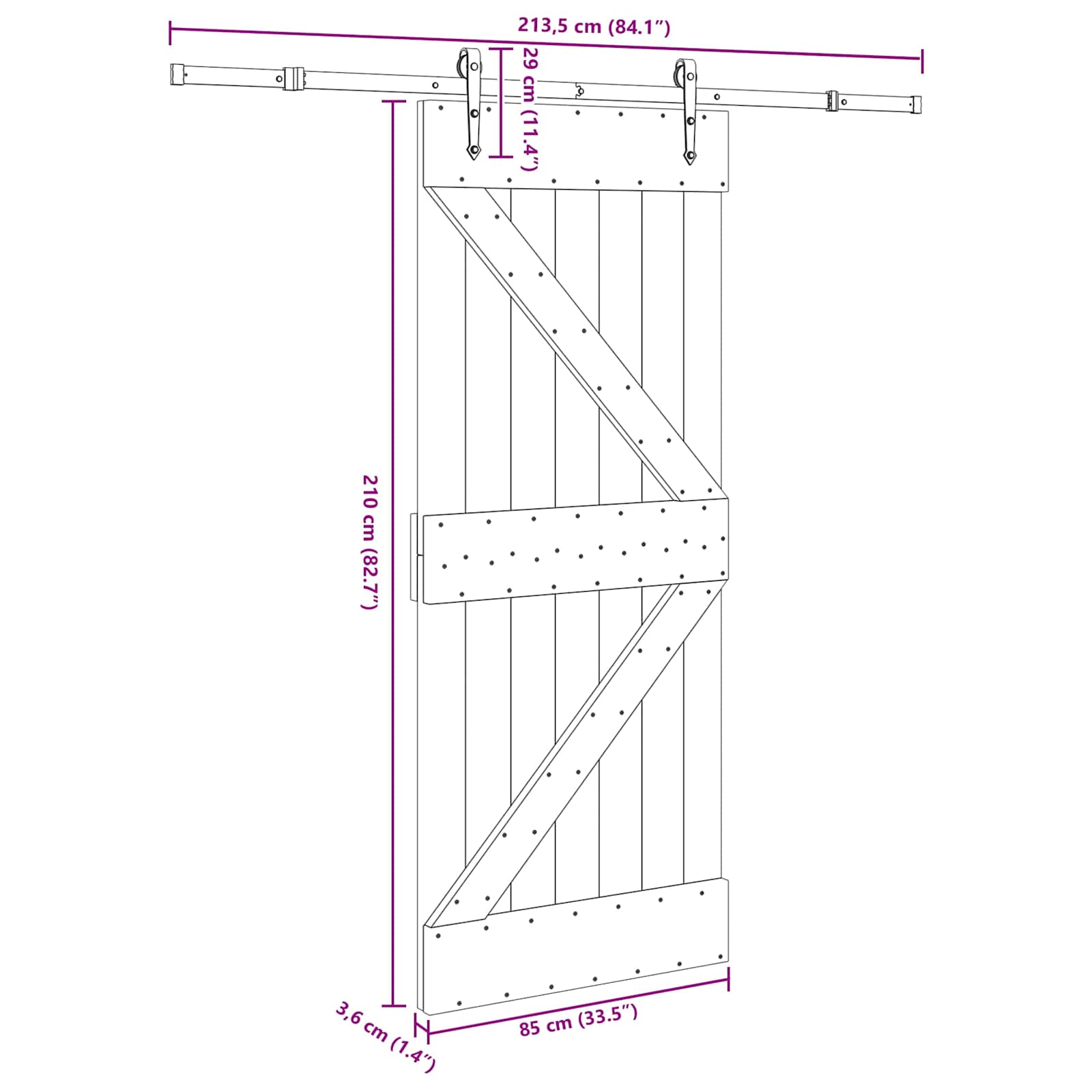 Klizna vrata NARVIK Prirodna i crna 85 x 210 cm (213,5 cm)