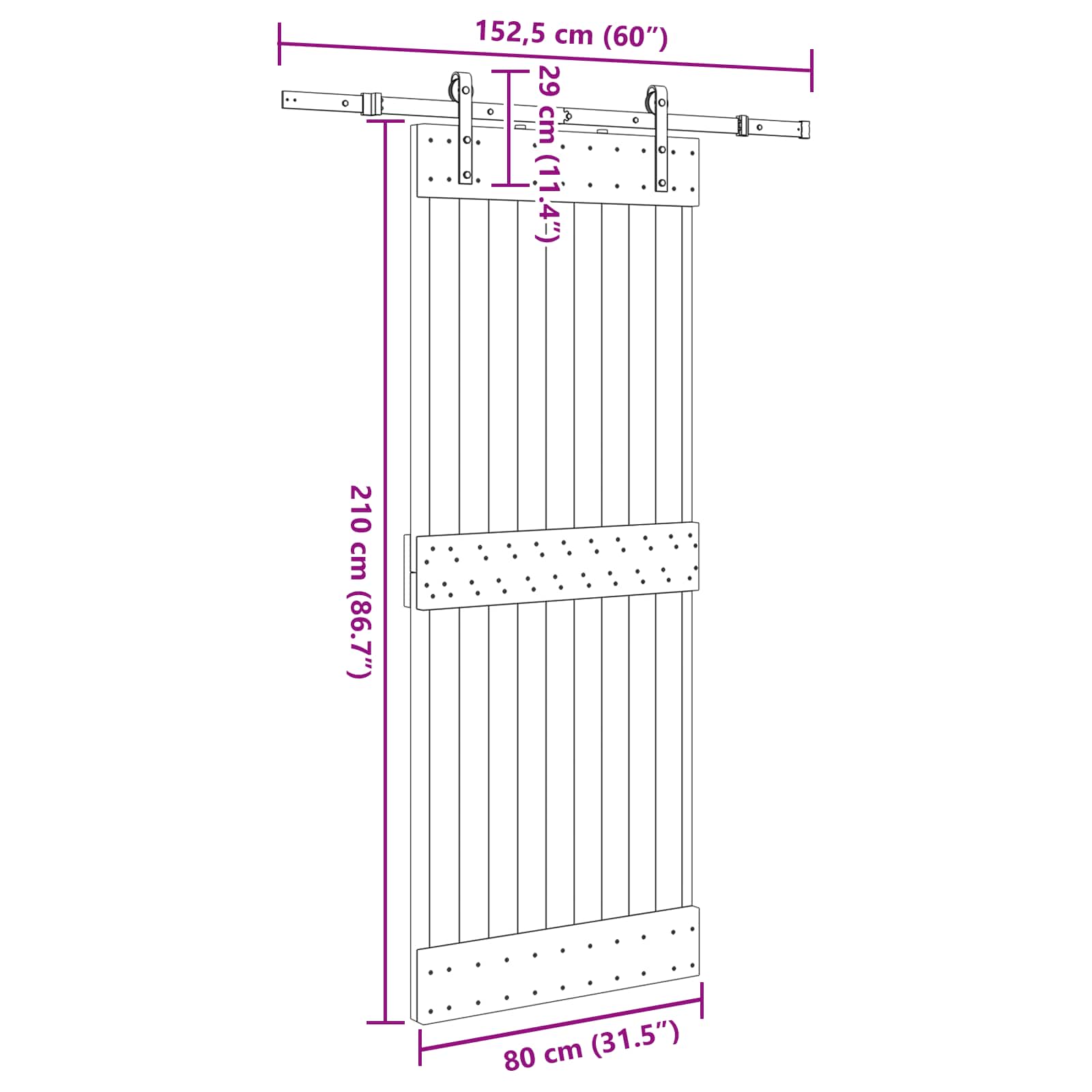 Klizna vrata NARVIK Prirodna i crna 80 x 210 cm (152,5 cm)