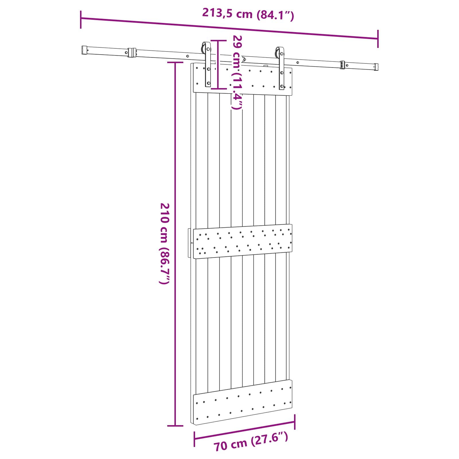 Klizna vrata NARVIK Prirodna i crna 70 x 210 cm (213,5 cm)