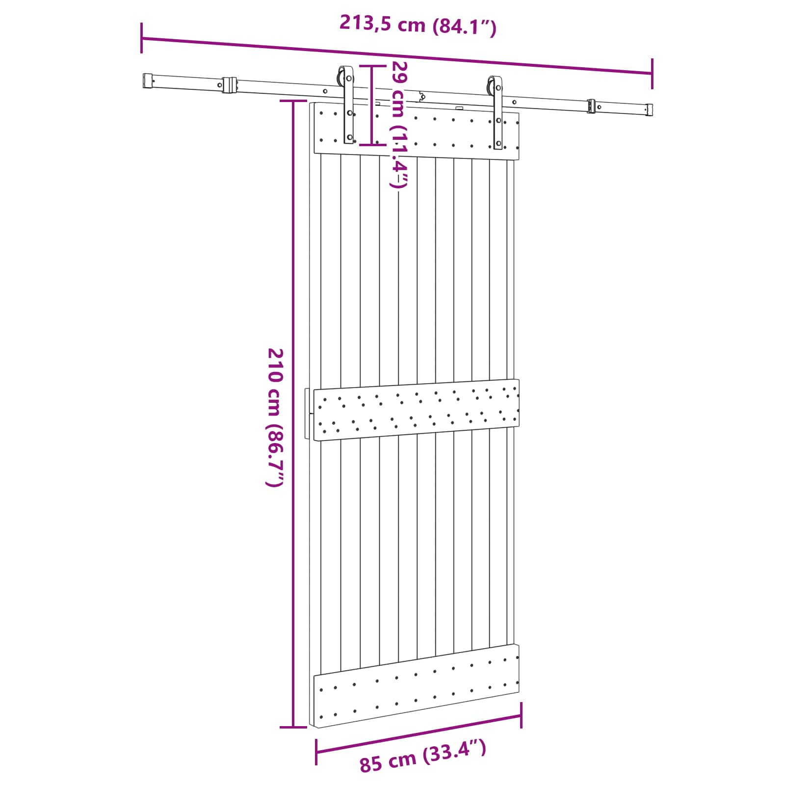 Klizna vrata NARVIK Prirodna i crna 85 x 210 cm (213,5 cm)