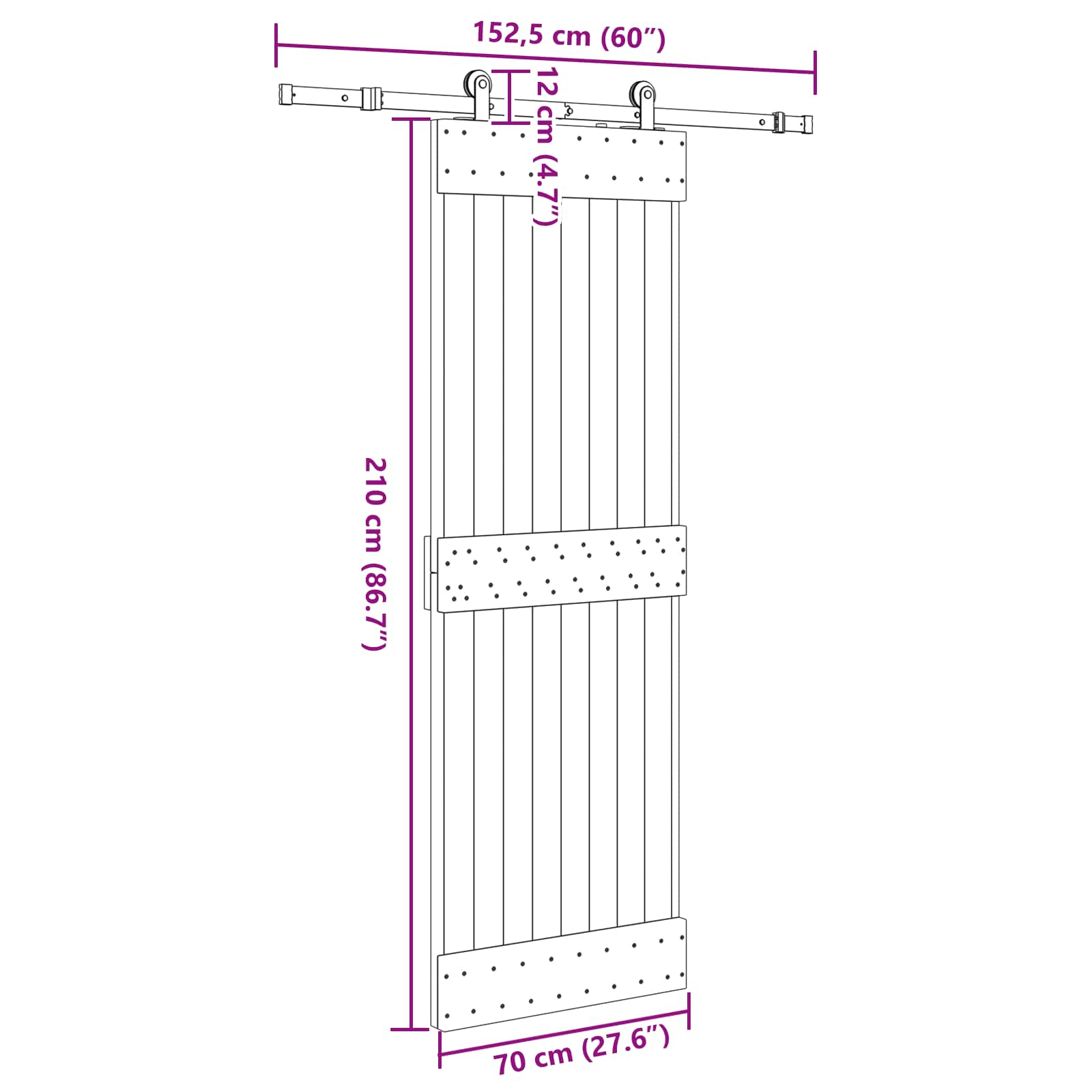 Klizna vrata NARVIK Prirodna i crna 70 x 210 cm (152,5 cm)
