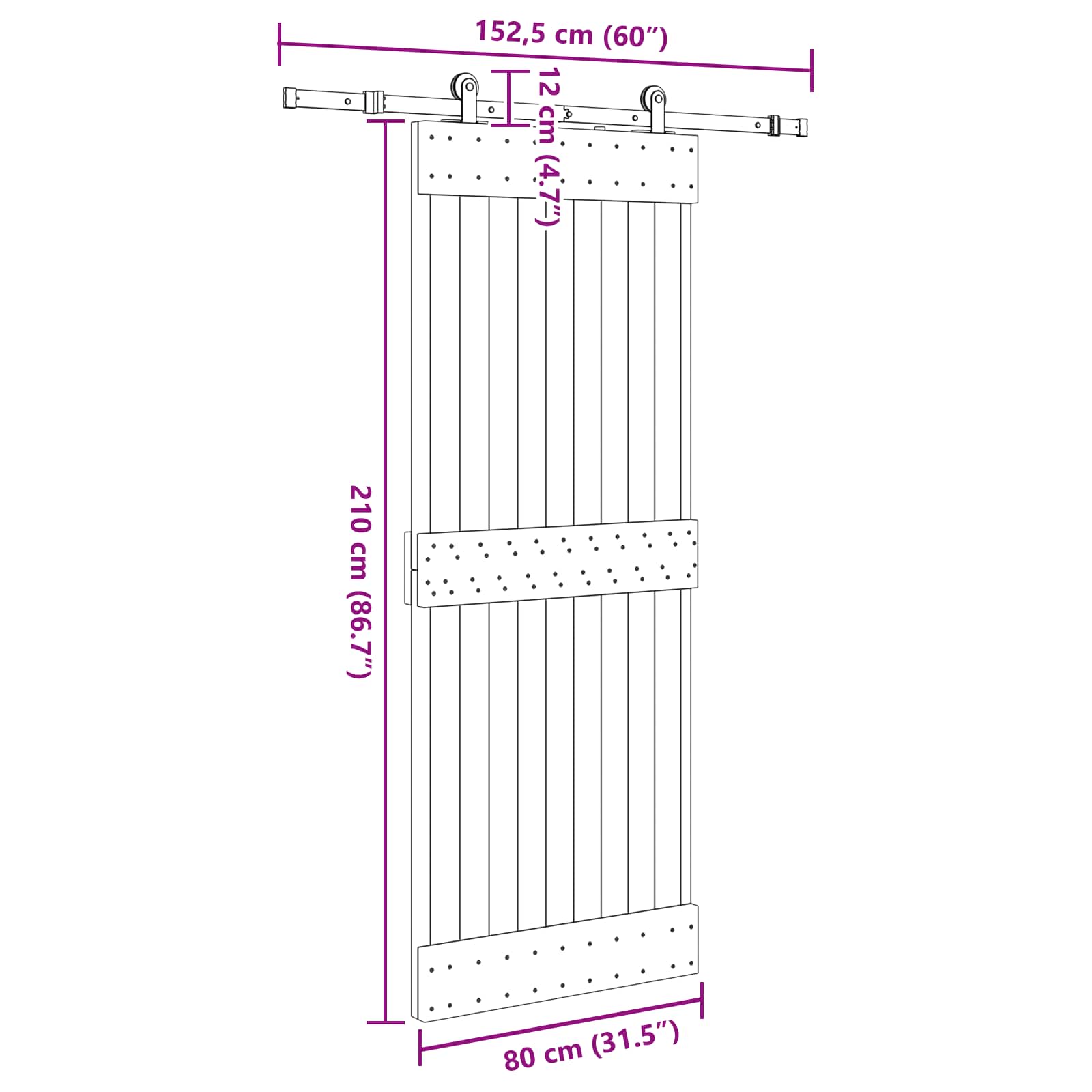 Klizna vrata NARVIK Prirodna i crna 80 x 210 cm (152,5 cm)