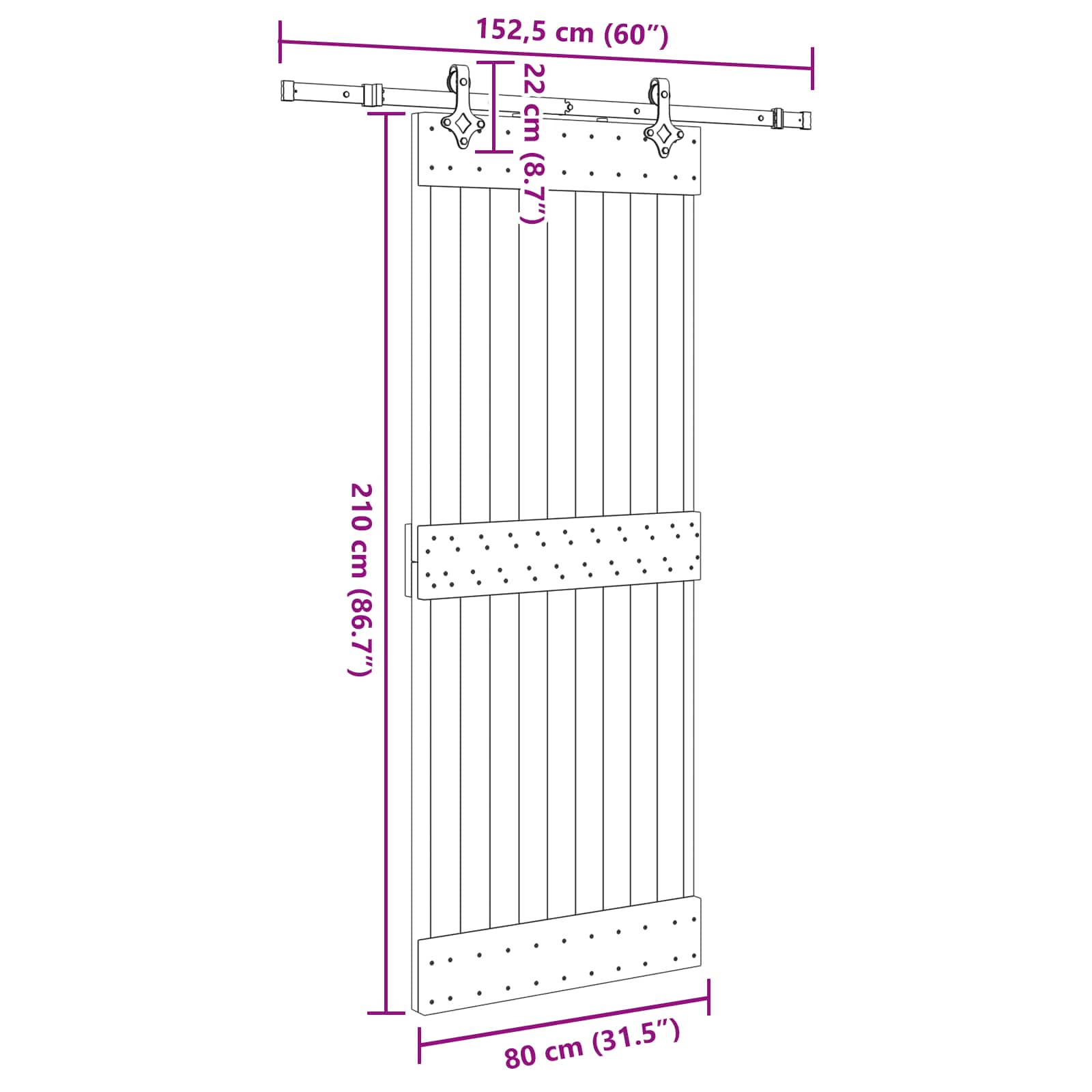 Klizna vrata NARVIK Prirodna i crna 80 x 210 cm (152,5 cm)