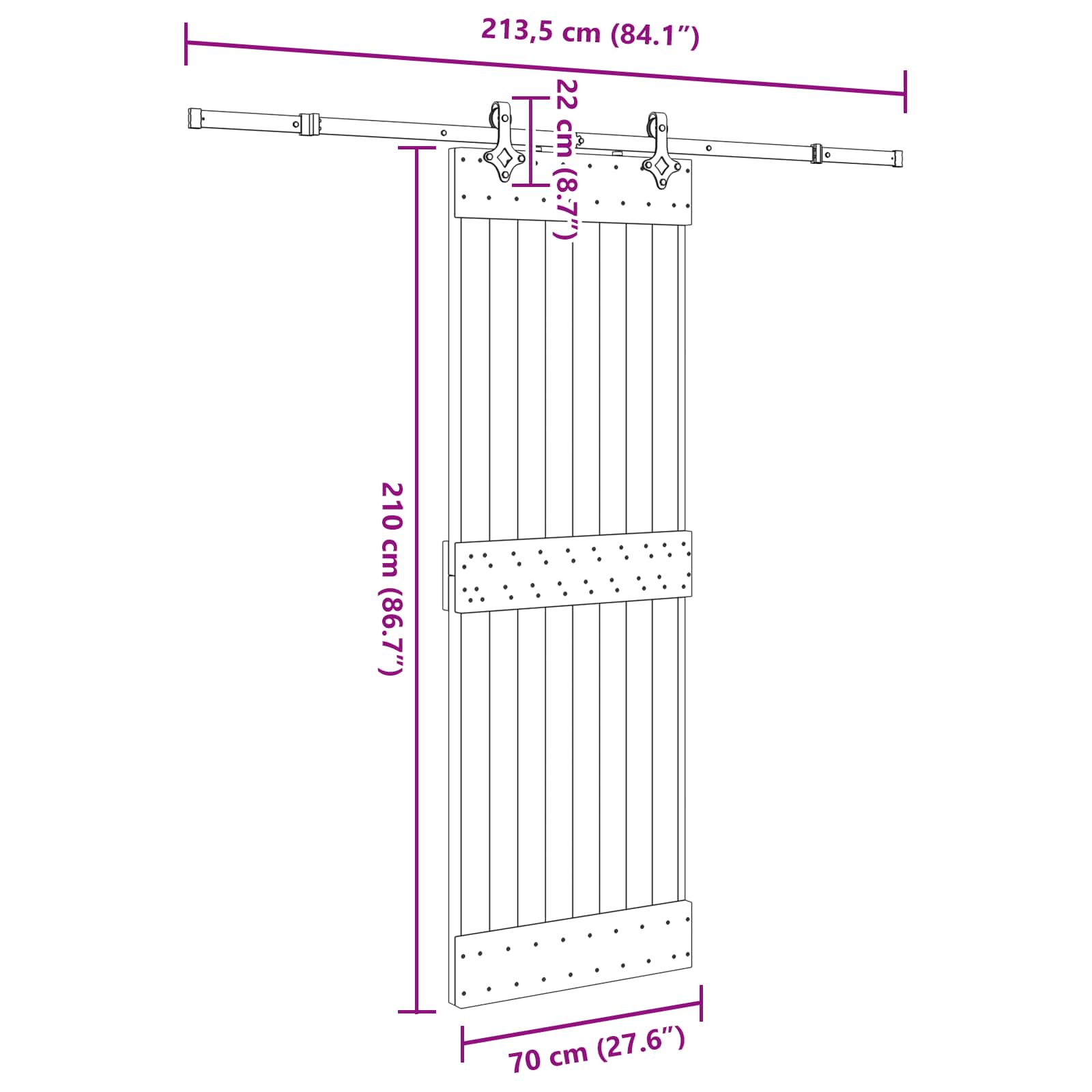 Klizna vrata NARVIK Prirodna i crna 70 x 210 cm (213,5 cm)