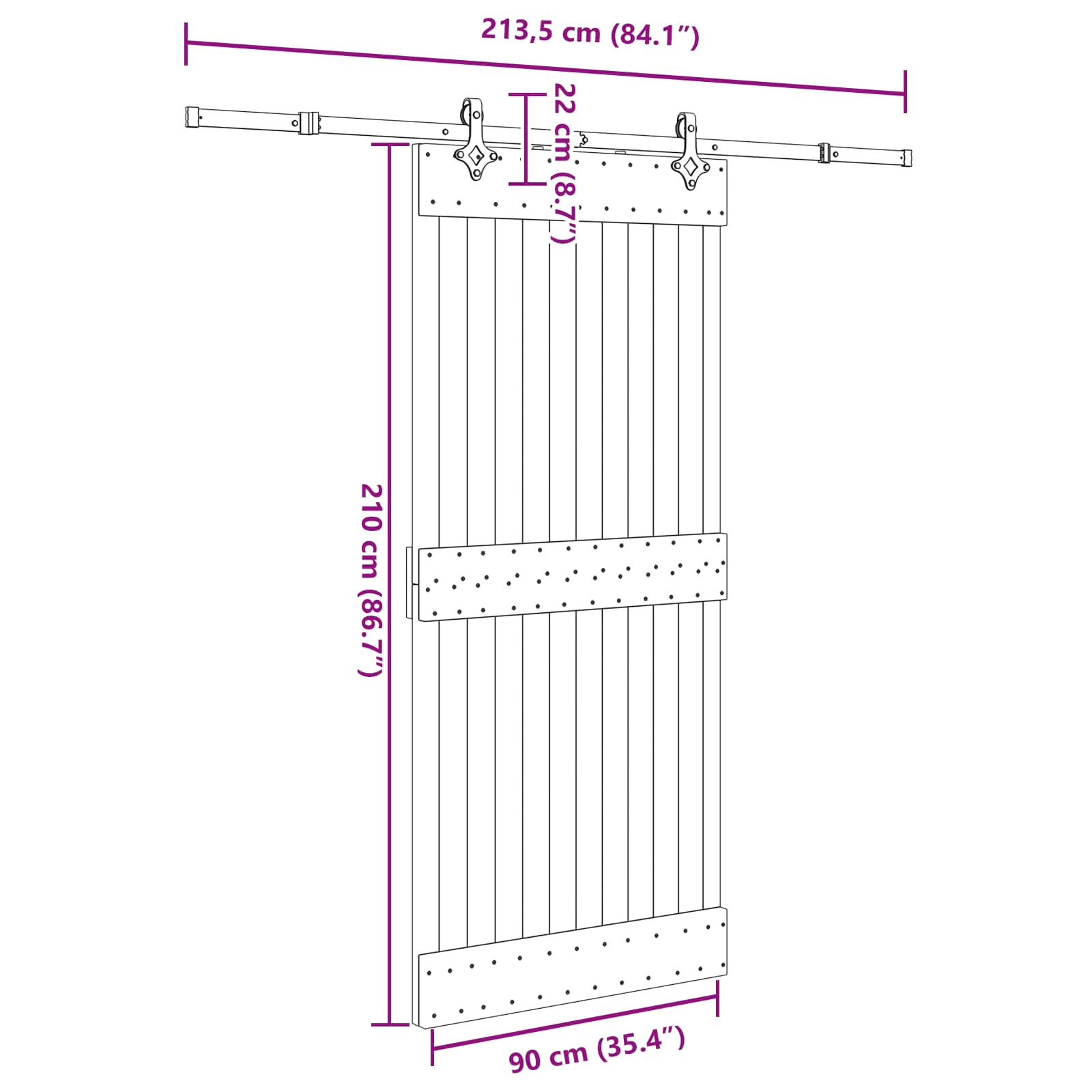 Klizna vrata NARVIK Prirodna i crna 90 x 210 cm (213,5 cm)