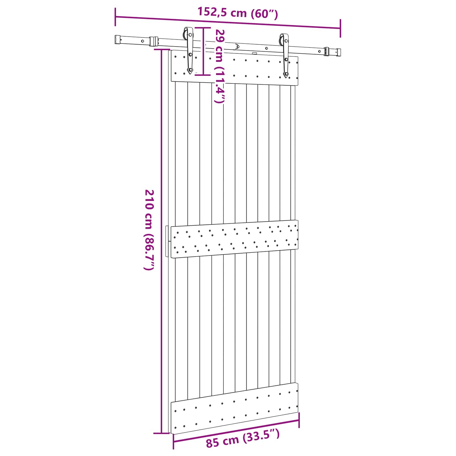 Klizna vrata NARVIK Prirodna i crna 85 x 210 cm (152,5 cm)