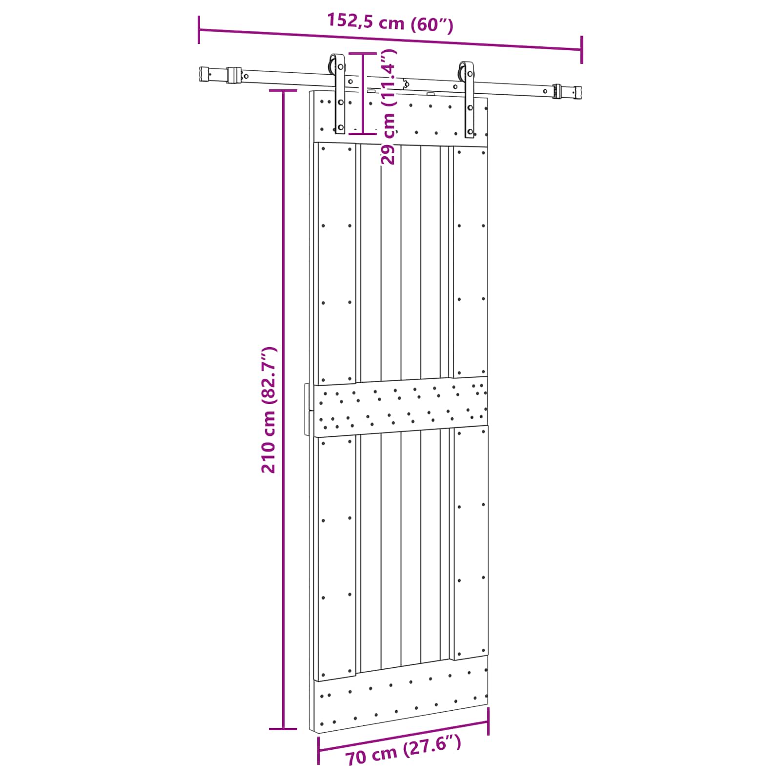 Klizna vrata NARVIK Prirodna i crna 70 x 210 cm (152,5 cm)