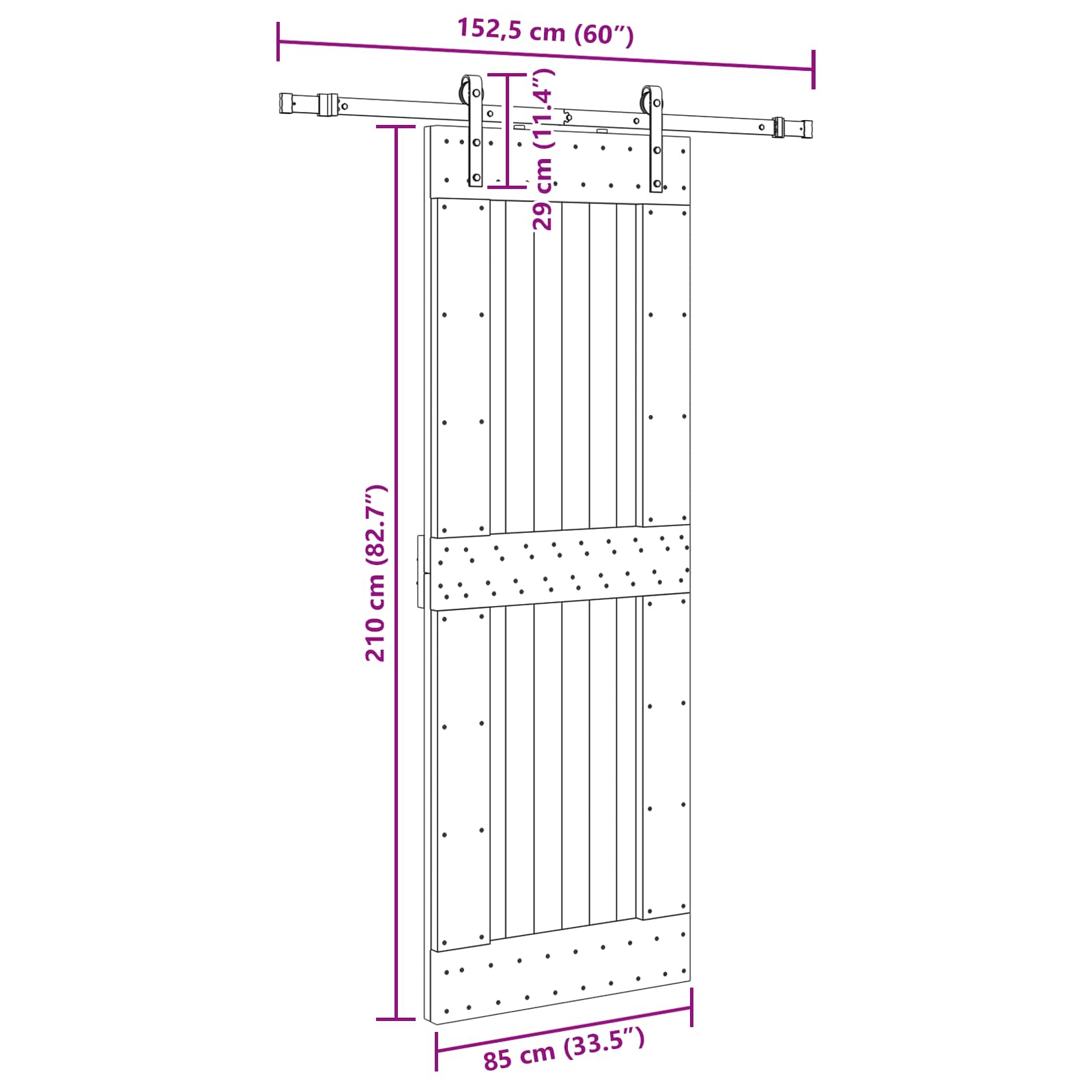 Klizna vrata NARVIK Prirodna i crna 85 x 210 cm (152,5 cm)
