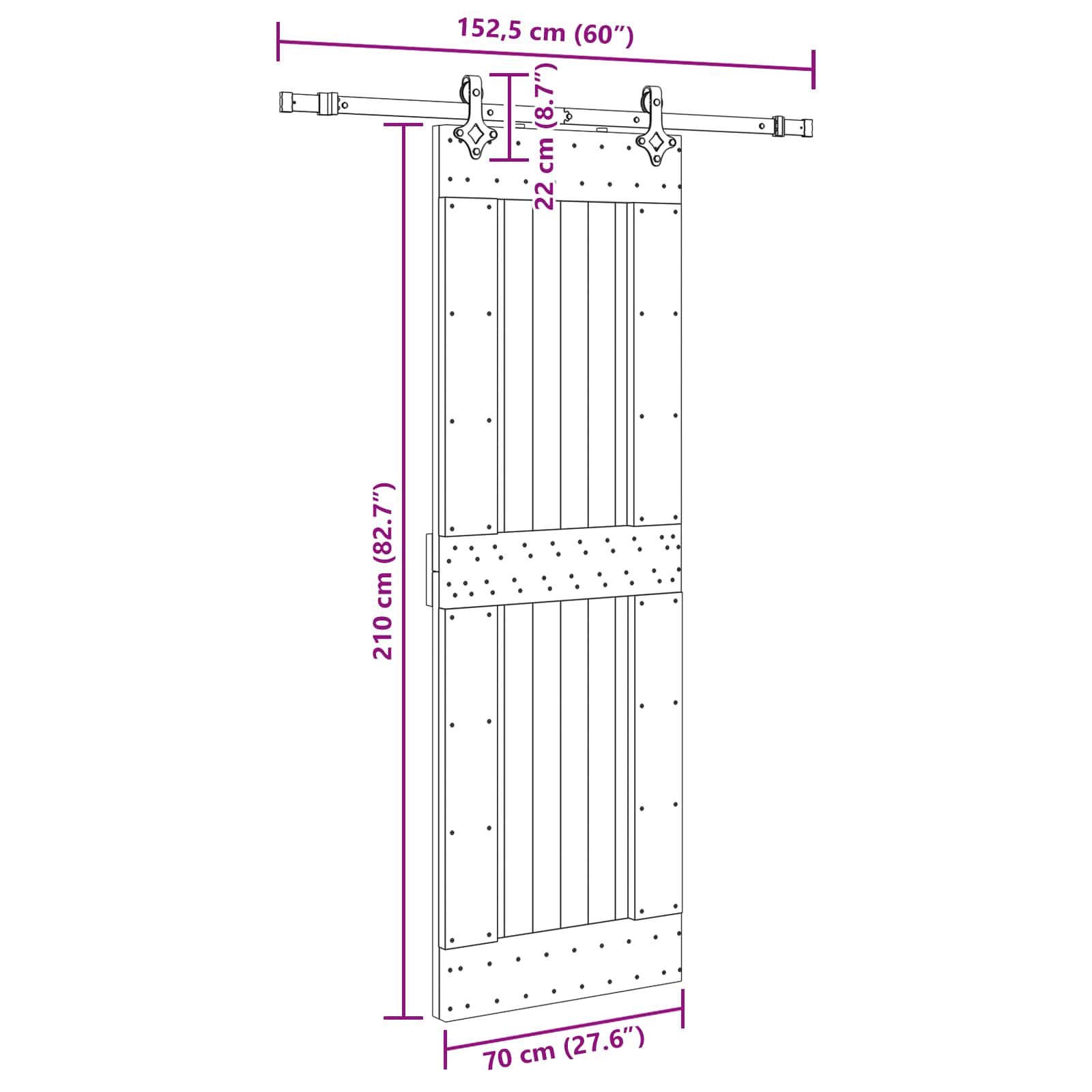 Klizna vrata NARVIK Prirodna i crna 70 x 210 cm (152,5 cm)