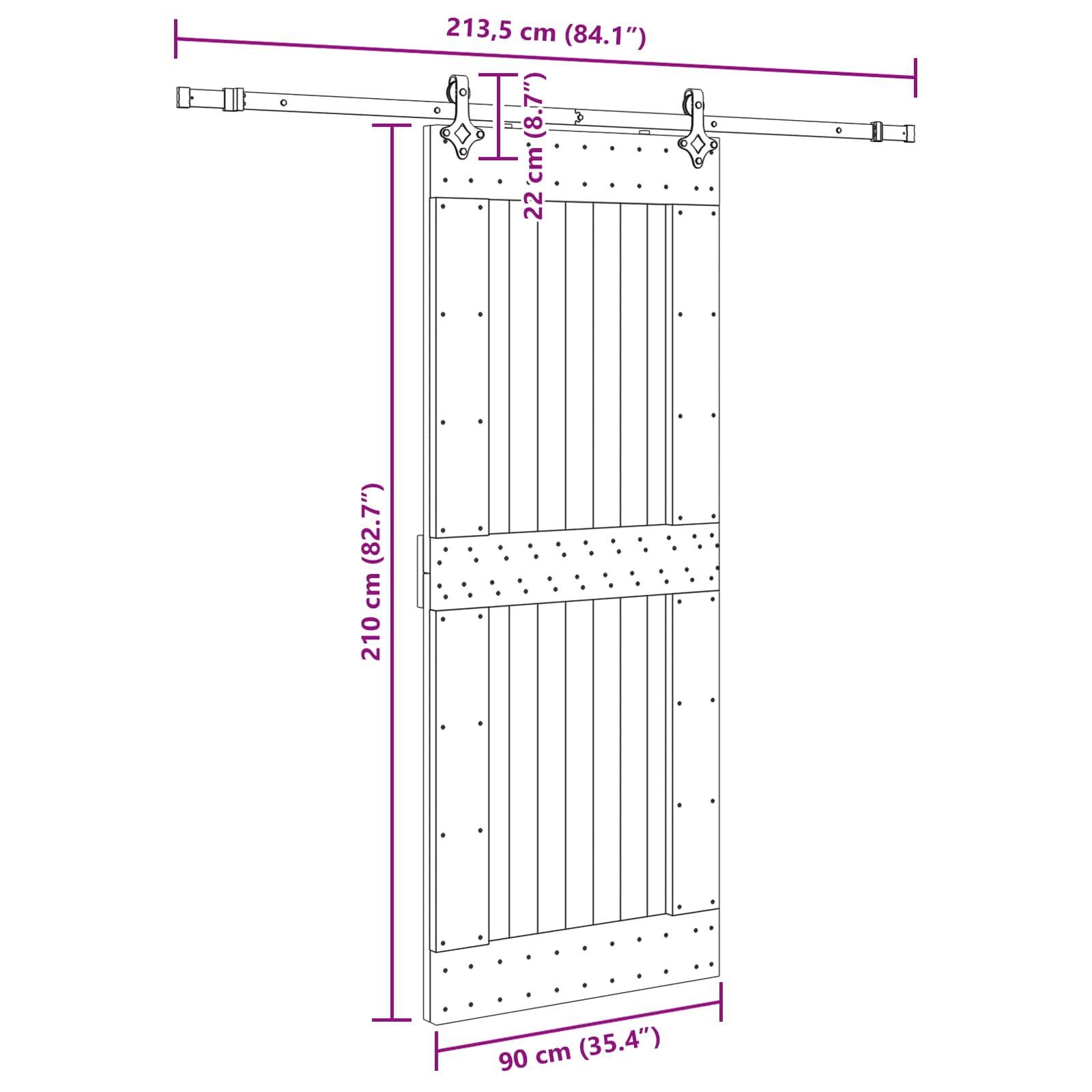 Klizna vrata NARVIK Prirodna i crna 90 x 210 cm (213,5 cm)
