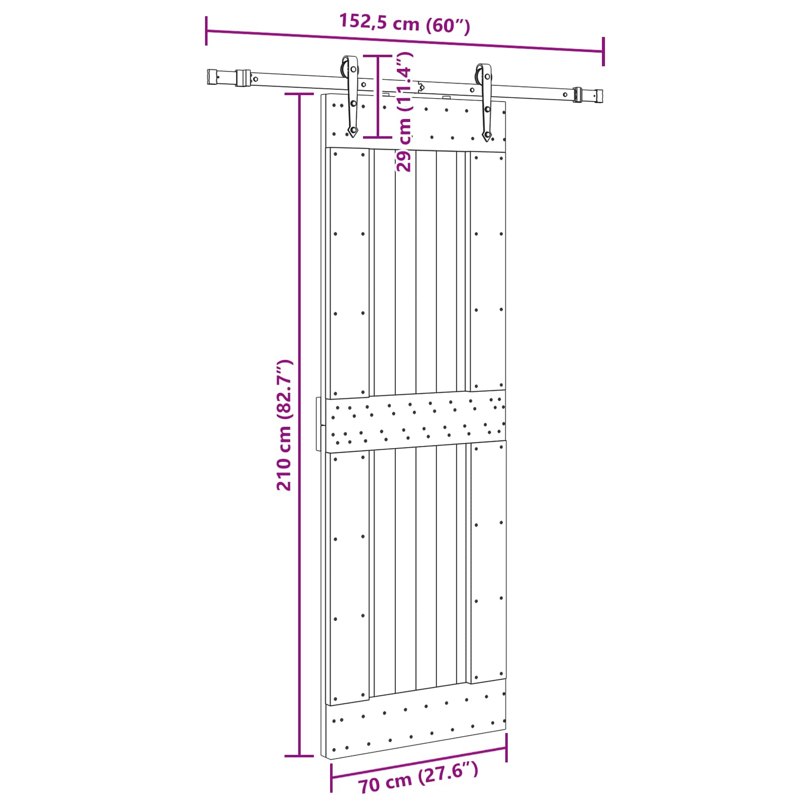 Klizna vrata NARVIK Prirodna i crna 70 x 210 cm (152,5 cm)