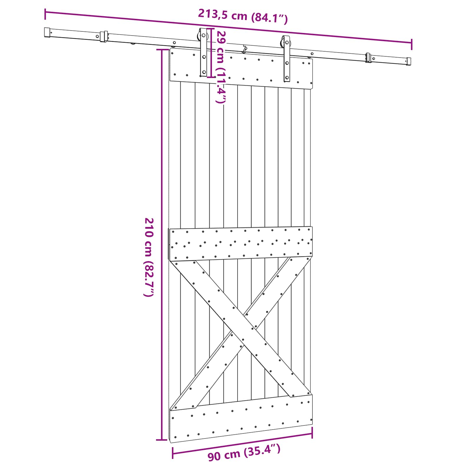 Klizna vrata NARVIK Prirodna i crna 90 x 210 cm (213,5 cm)