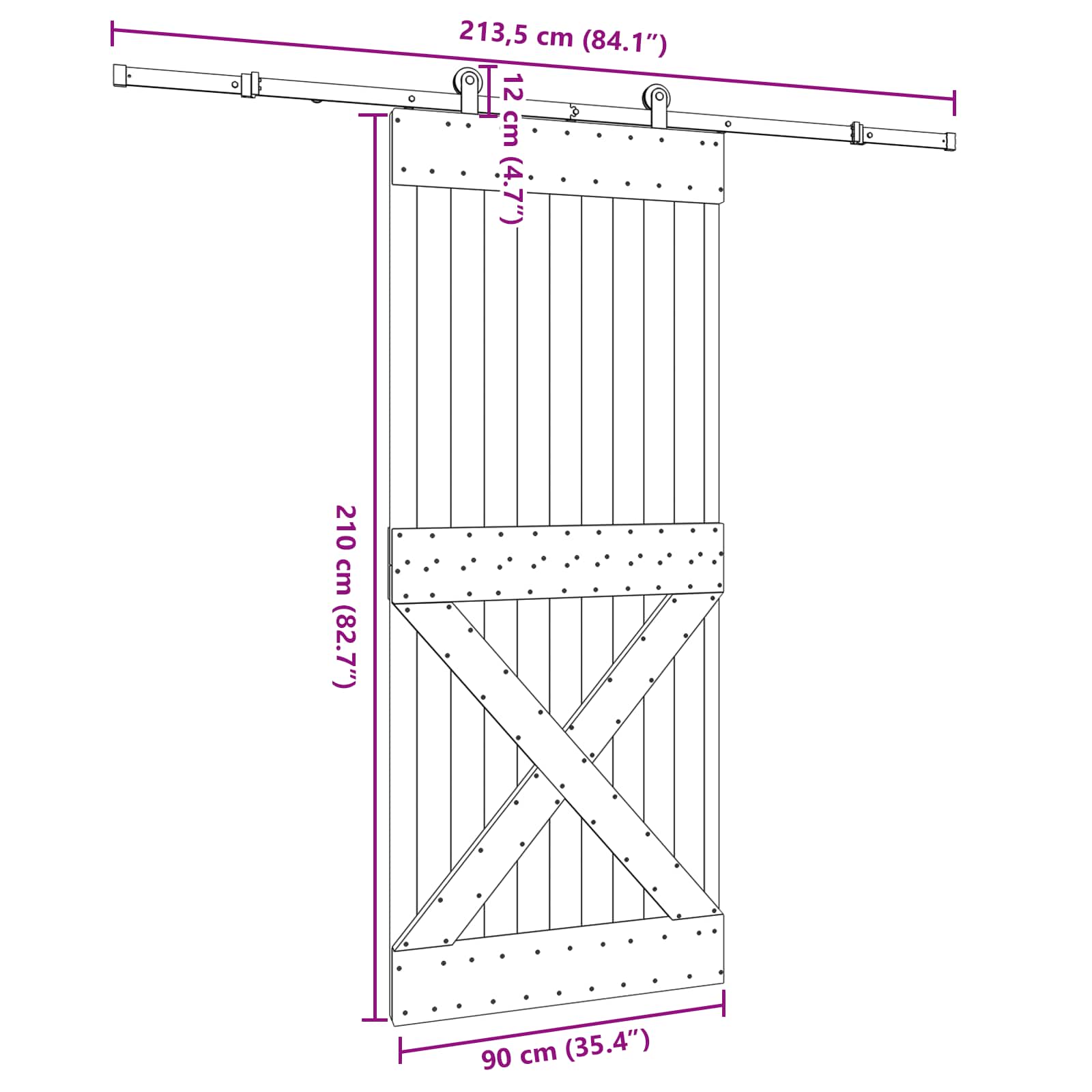 Klizna vrata NARVIK Prirodna i crna 90 x 210 cm (213,5 cm)