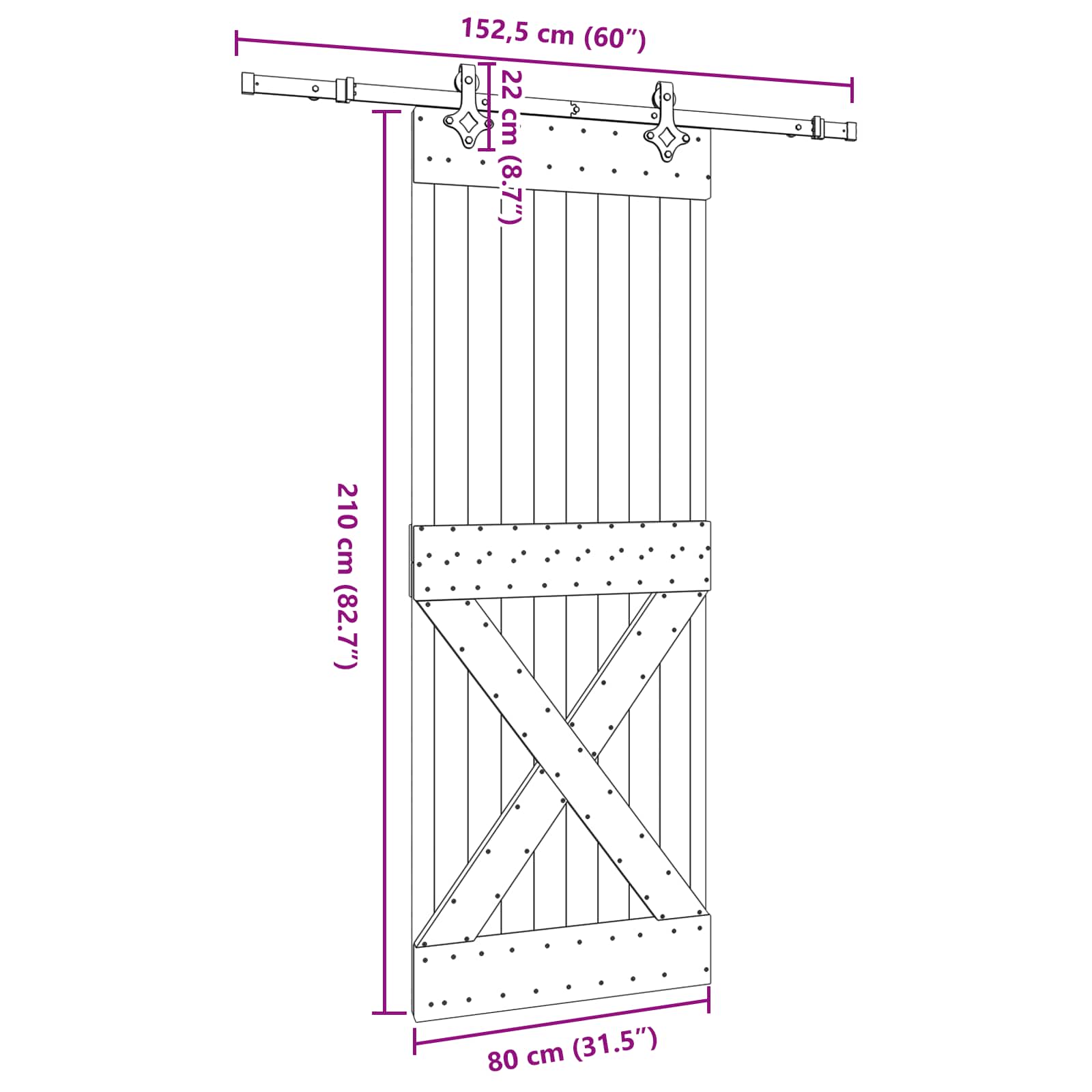 Klizna vrata NARVIK Prirodna i crna 80 x 210 cm (152,5 cm)
