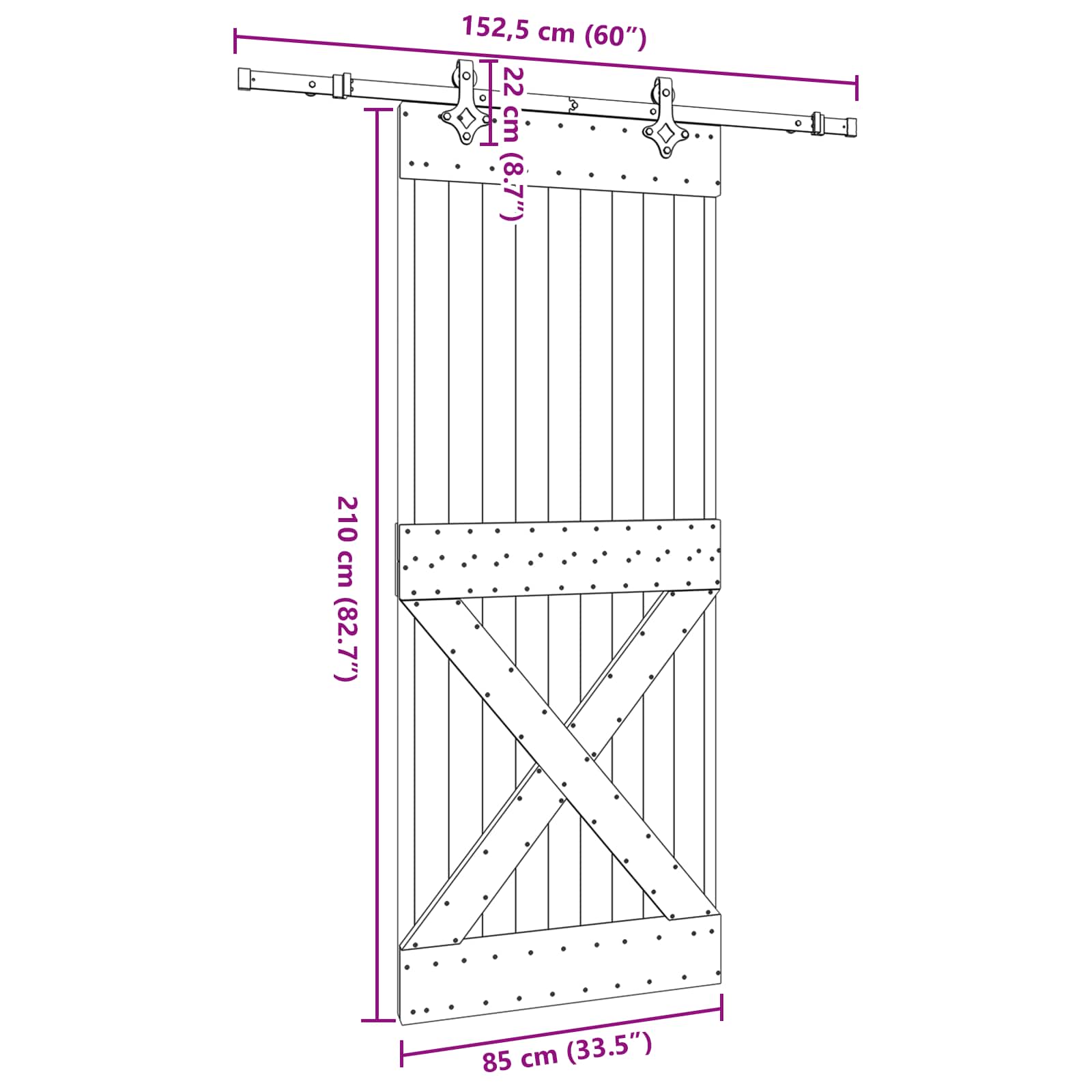 Klizna vrata NARVIK Prirodna i crna 85 x 210 cm (152,5 cm)