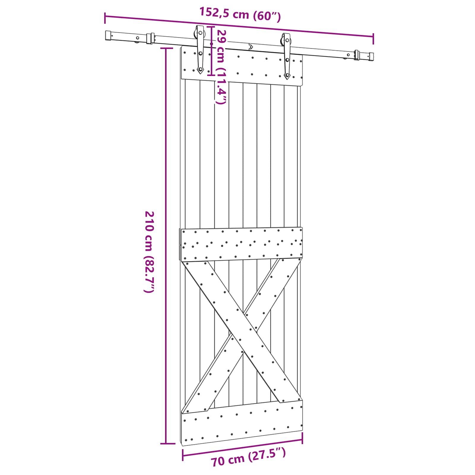 Klizna vrata NARVIK Prirodna i crna 70 x 210 cm (152,5 cm)