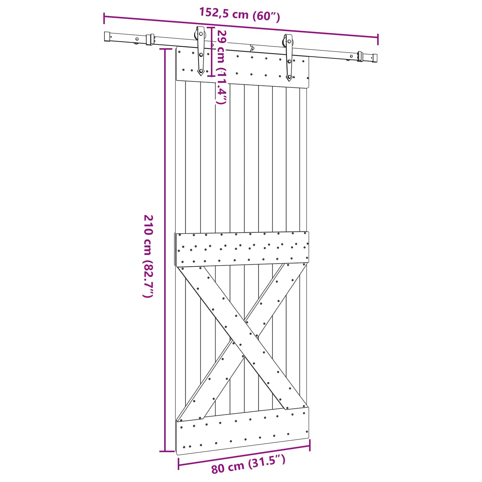 Klizna vrata NARVIK Prirodna i crna 80 x 210 cm (152,5 cm)