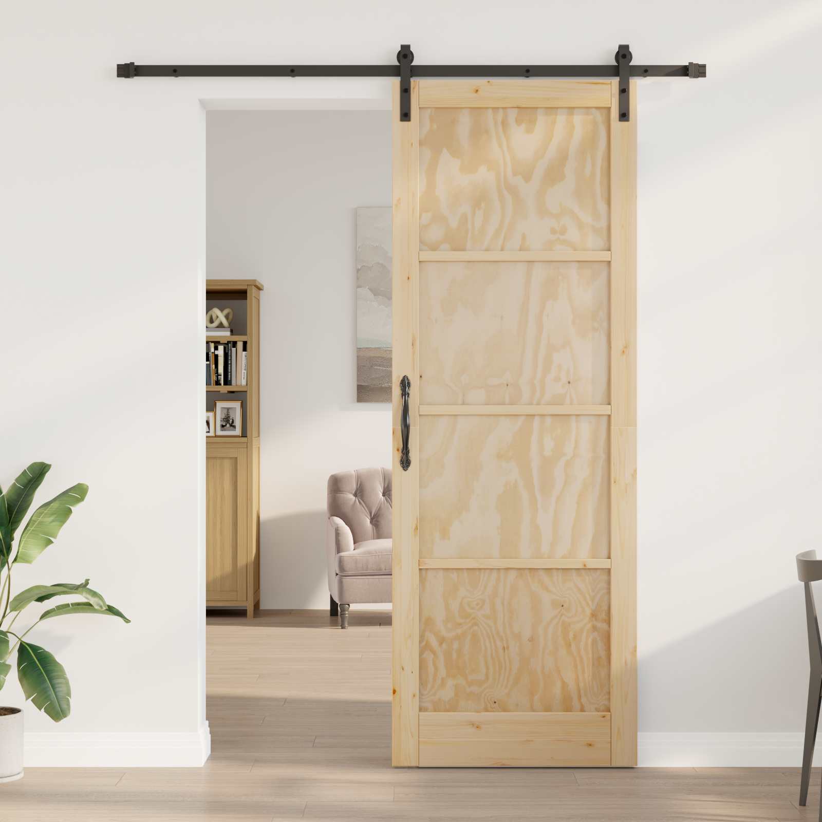 Klizna vrata Prirodna i crna 83 x 232 cm Masivna borovina
