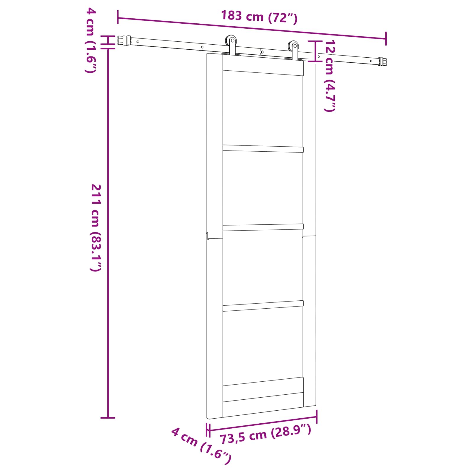 Klizna vrata Prirodna i crna 73,5 x 211 cm Masivna borovina