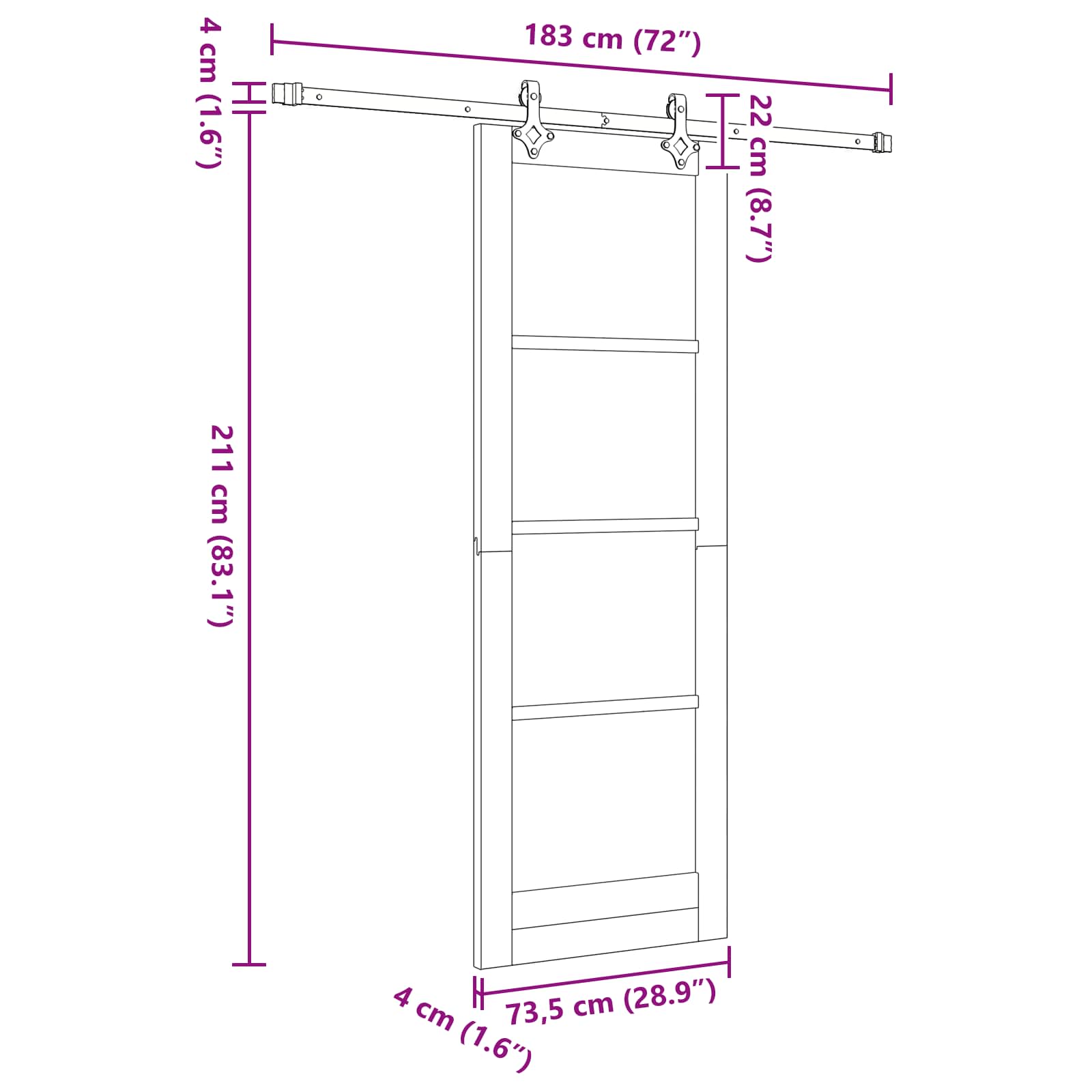 Klizna vrata Prirodna i crna 73,5 x 211 cm Masivna borovina