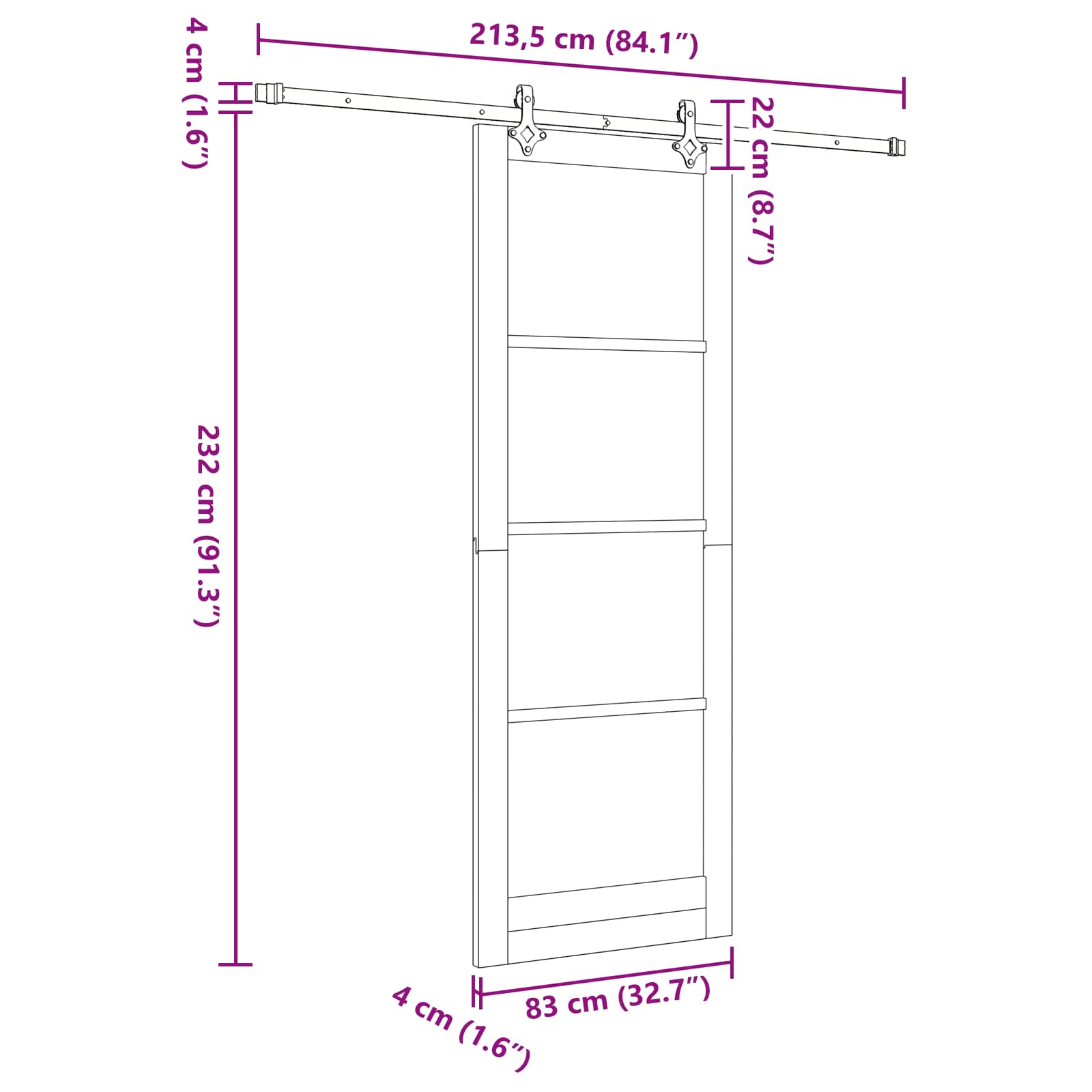 Klizna vrata ORKDAL Bijela 83 x 232 cm Masivna borovina