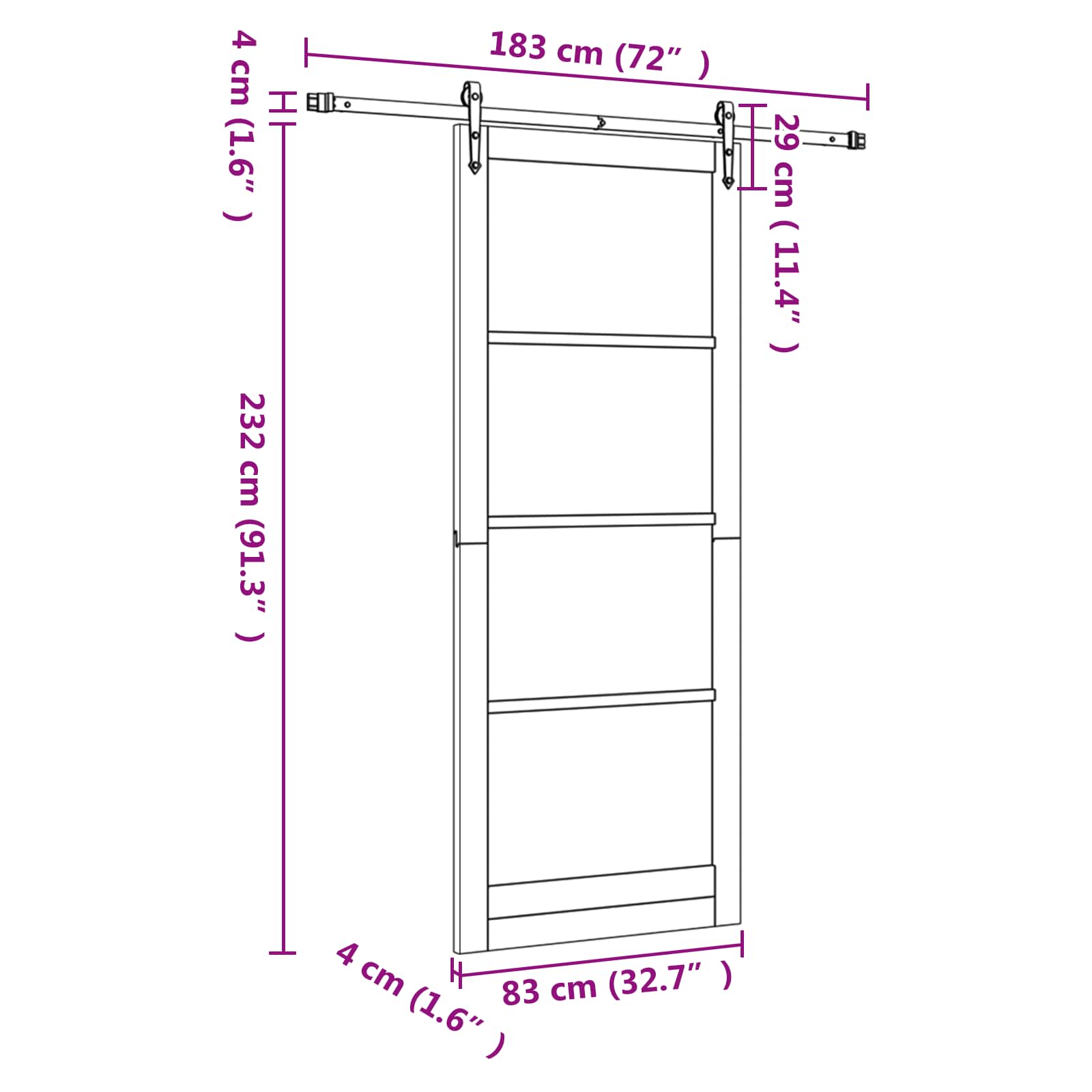 Klizna vrata ORKDAL Bijela i crna 83 x 232 cm Masivna borovina