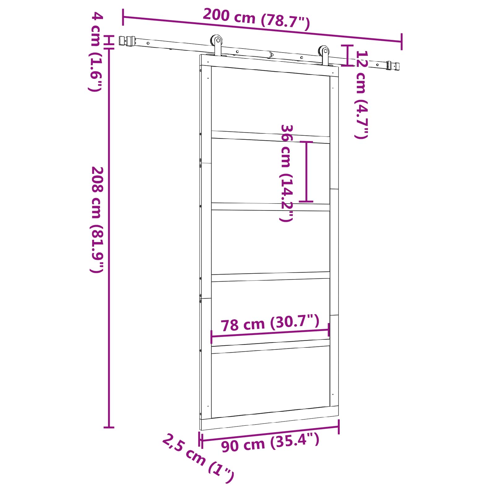 Klizna vrata Prirodna 90 x 208 cm Masivna borovina