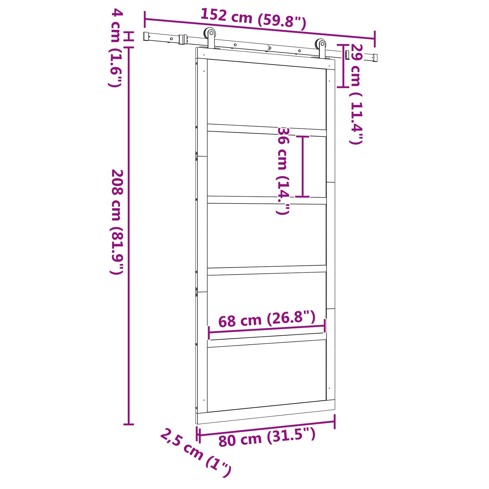 Klizna vrata Prirodna 80 x 208 cm Masivna borovina