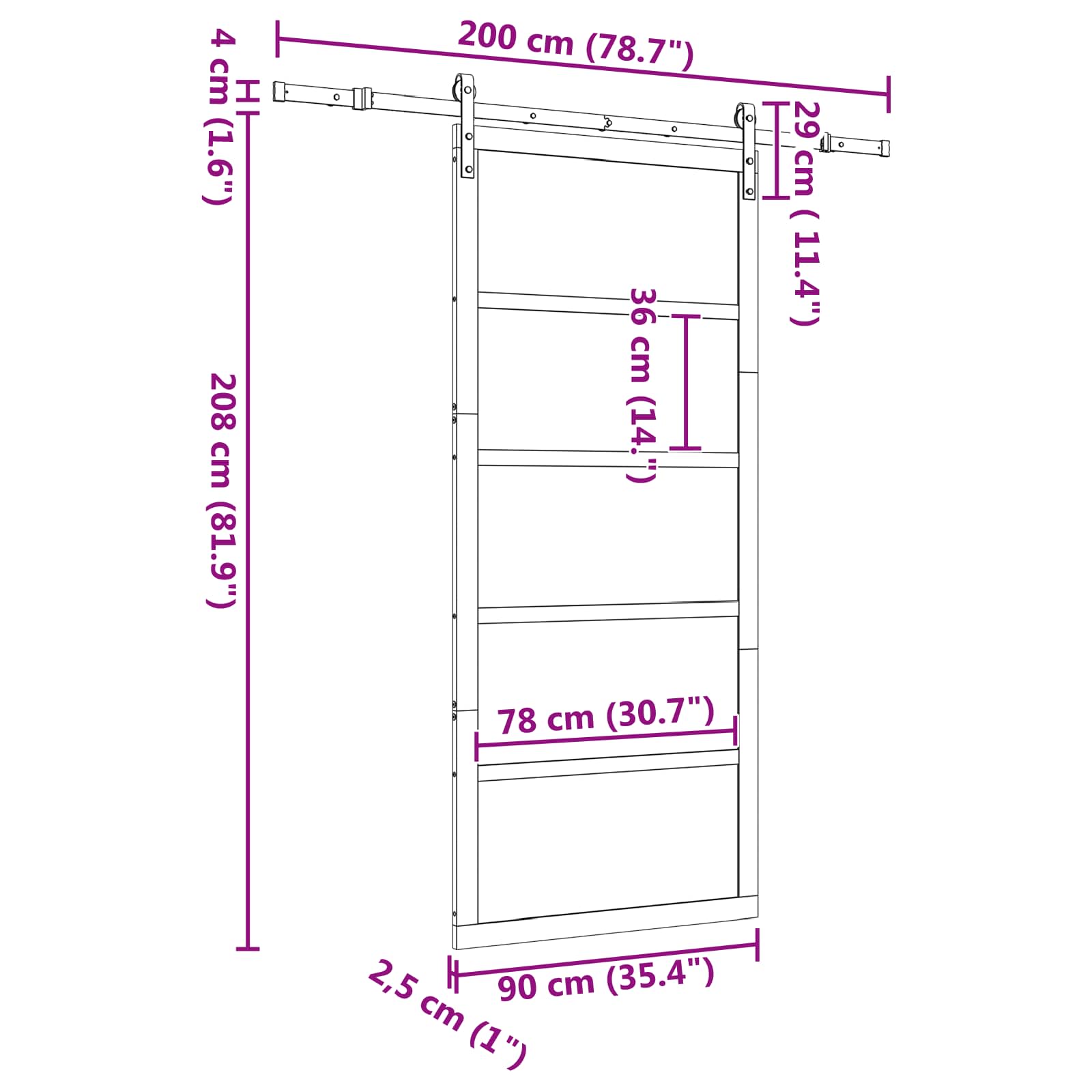 Klizna vrata Prirodna 90 x 208 cm Masivna borovina