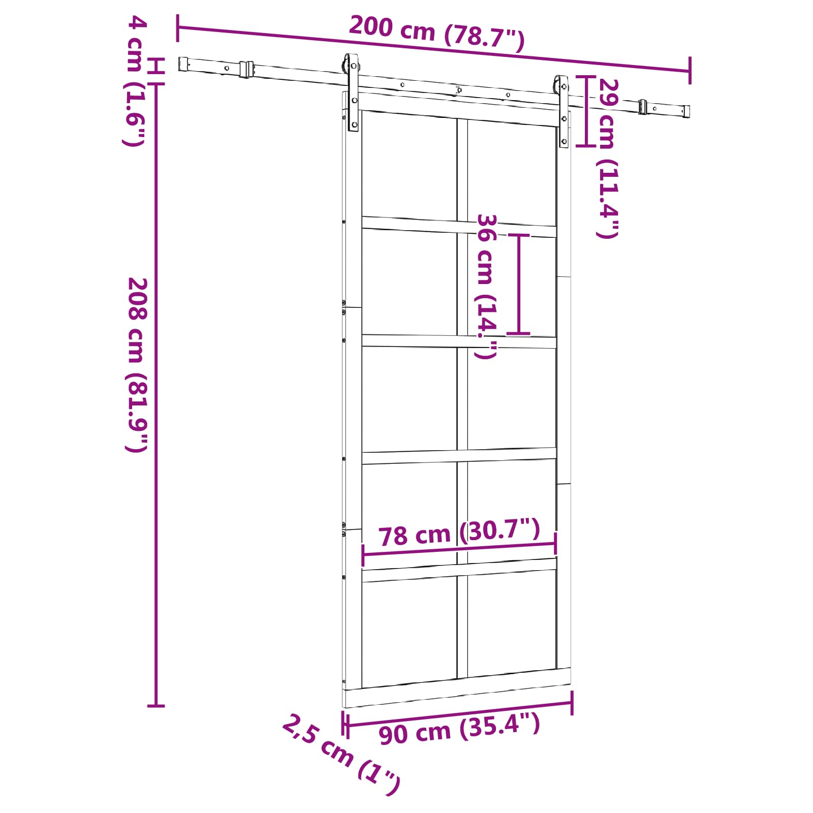 Klizna vrata Prirodna 90 x 208 cm Masivna borovina