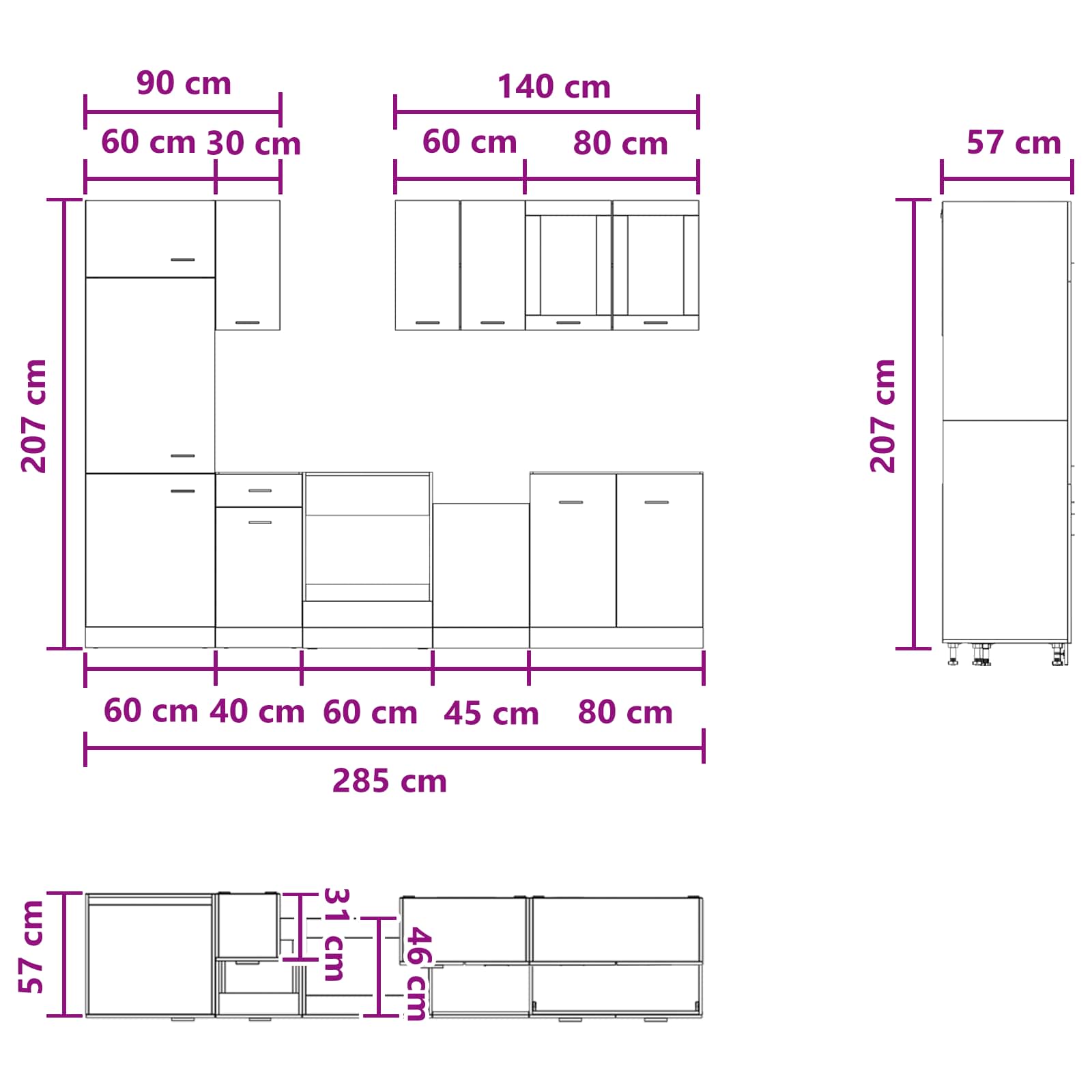 Kuhinjska jedinica Lyon 8 pcs Betonska siva Konstruirano drvo