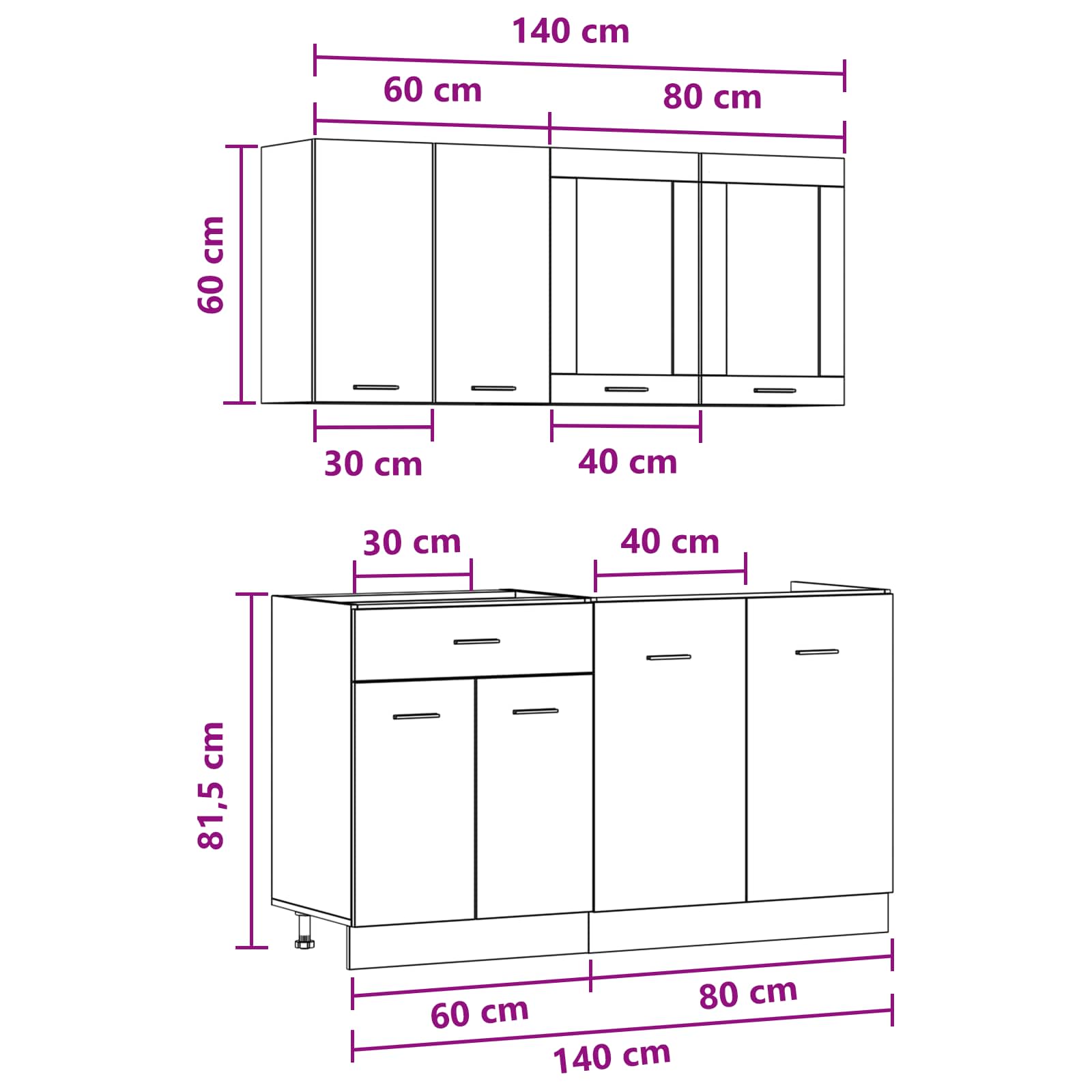 Kuhinjska jedinica Lyon 4 pcs Betonska siva Konstruirano drvo