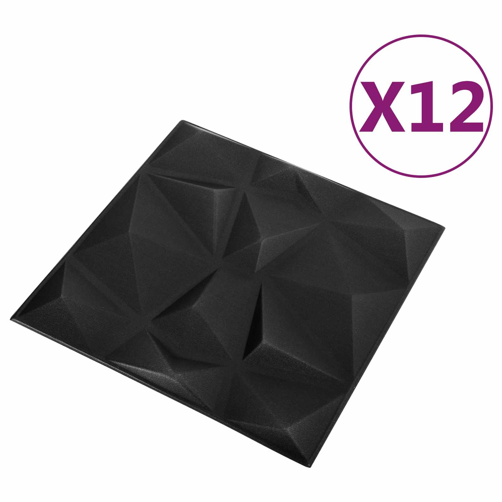 Zidne panele 12 pcs Dijamant crna 50 x 50 cm XPS pjena