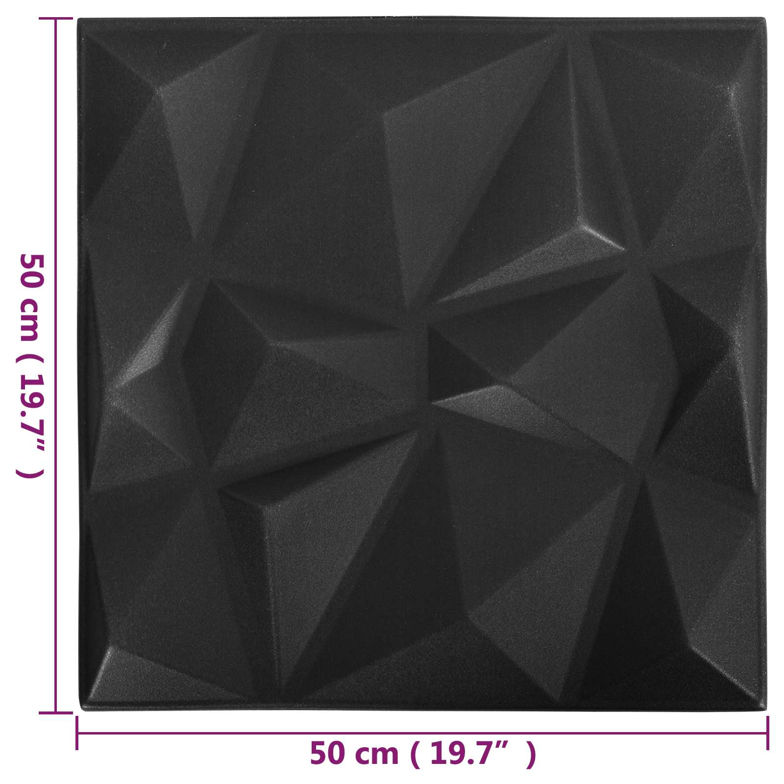 Zidne panele 48 pcs Dijamant crna 50 x 50 cm XPS pjena
