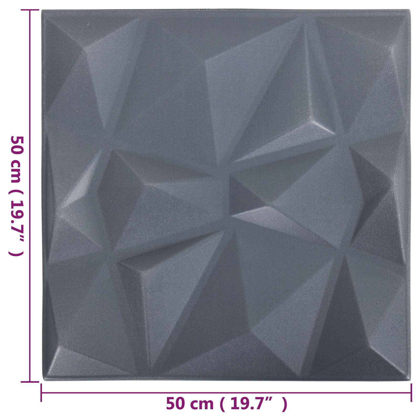 Zidne panele 48 pcs Dijamant siva 50 x 50 cm XPS pjena