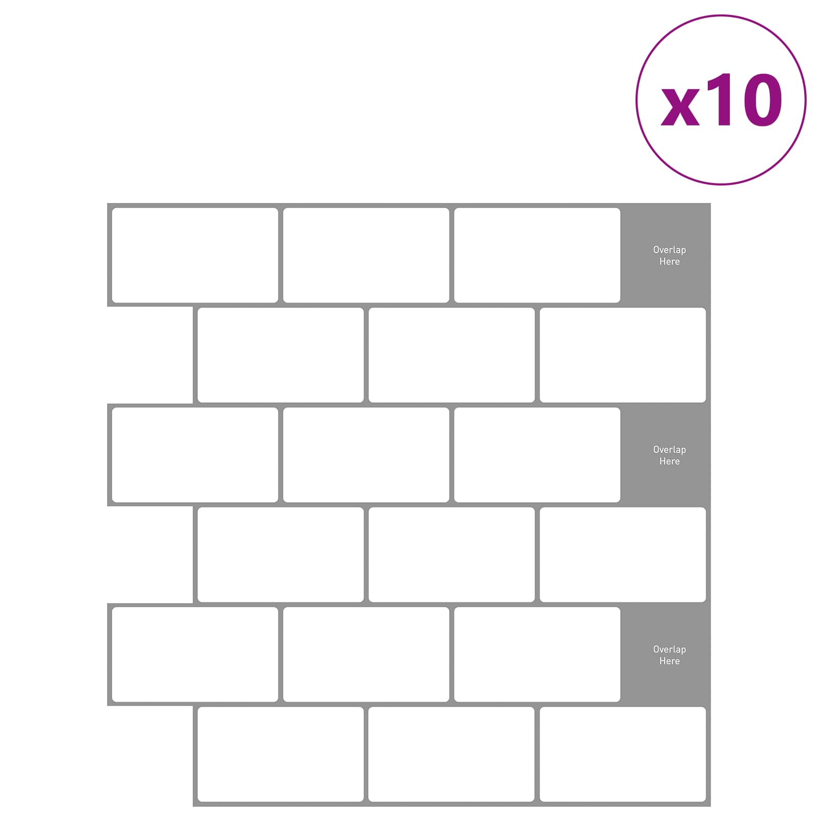 Subway pločica 10 pcs Bijela siva 30 x 30 cm Poliuretan i PET