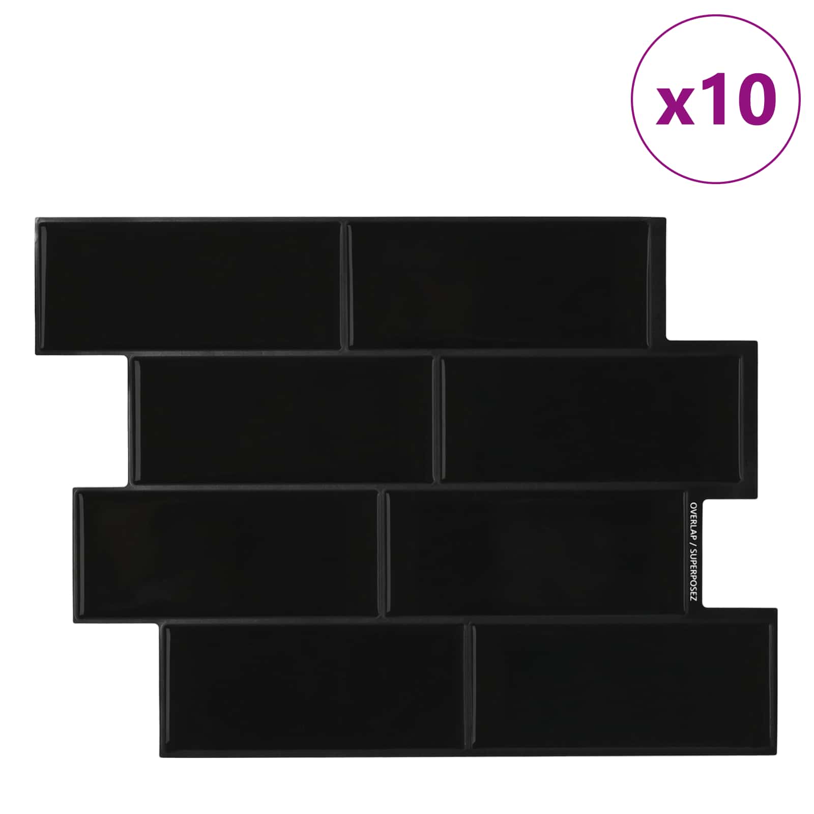 Subway pločica 10 pcs Crna 29 x 21 cm Poliuretan i PET