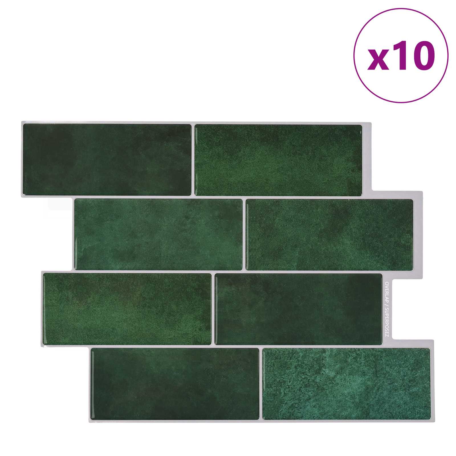 Subway pločica 10 pcs Tamnozelena 29 x 21 cm Poliuretan i PET