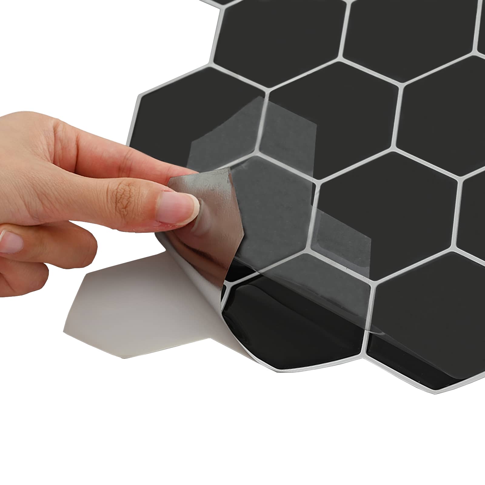 Heksagonska pločica 10 pcs Crna 30 x 30 cm Poliuretan i PET