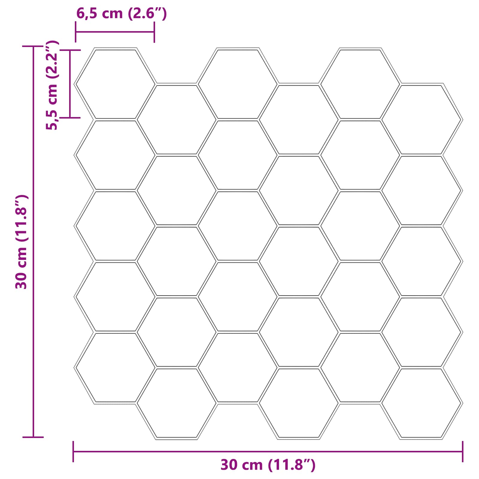 Heksagonska pločica 10 pcs Crna 30 x 30 cm Poliuretan i PET
