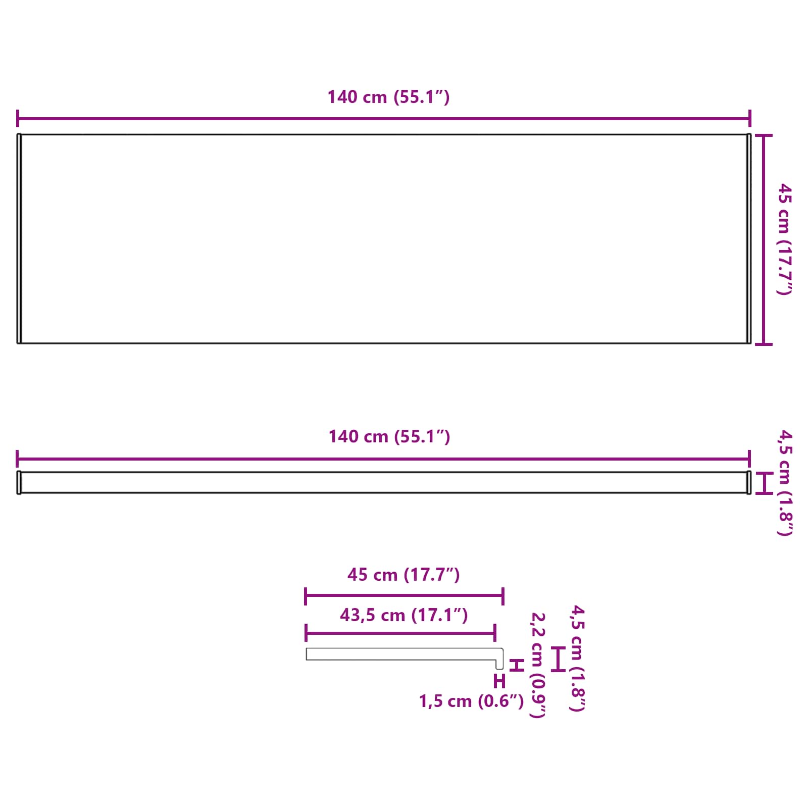 Prozorska klupčica Crno s drvenim uzorkom 140 x 45 x 4,5 cm PVC